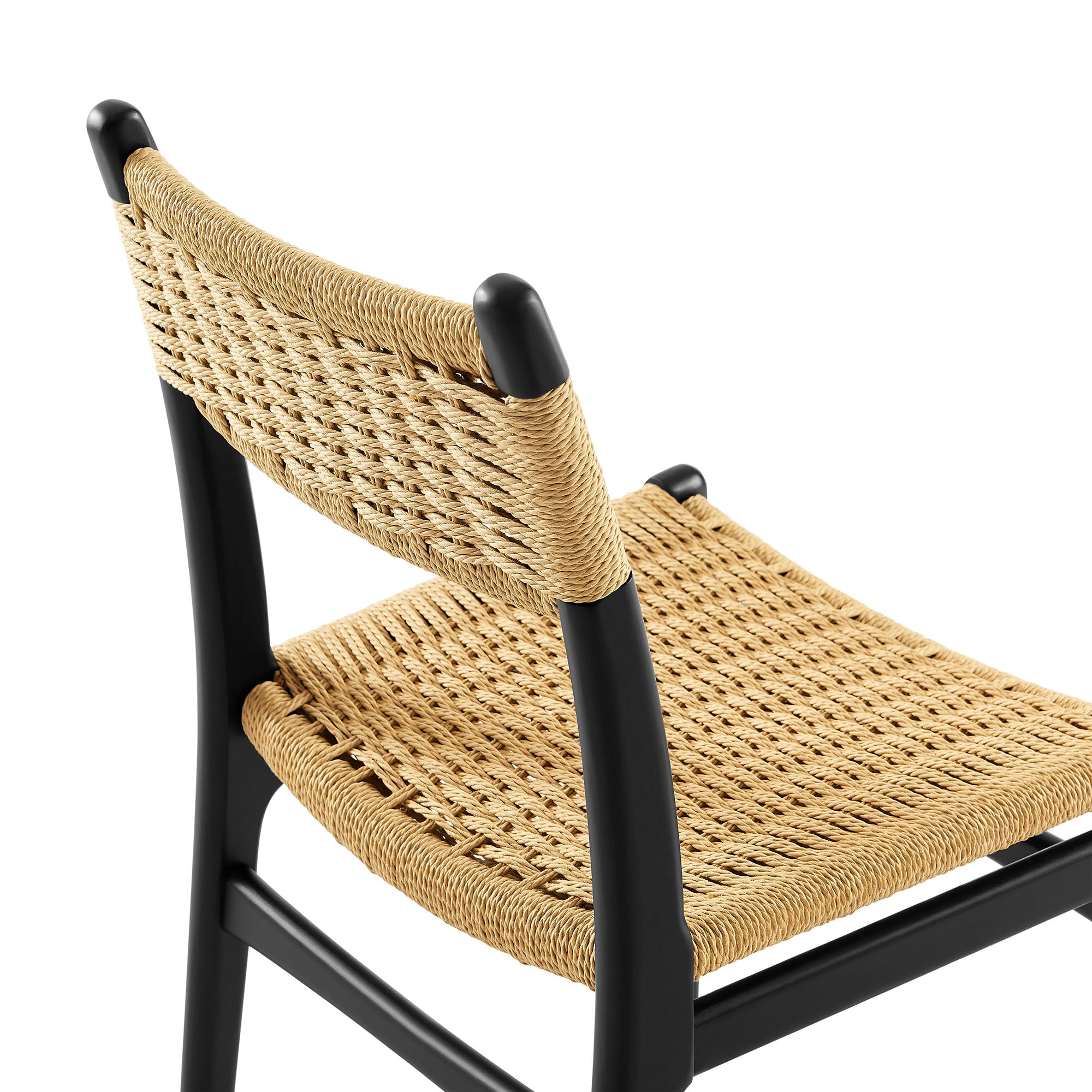 Wynn Rope and Wood Dining Side Chairs Set of 2, Black Natural