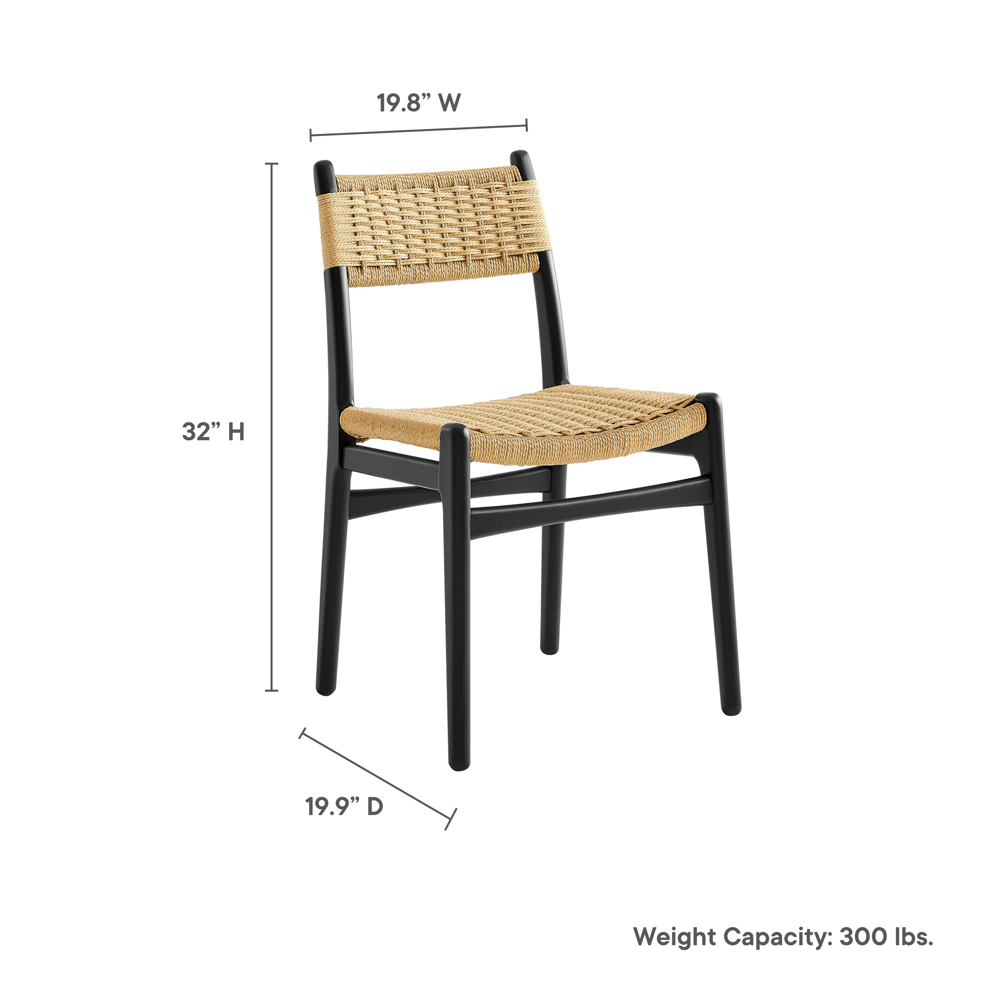 Wynn Rope and Wood Dining Side Chairs Set of 2, Black Natural
