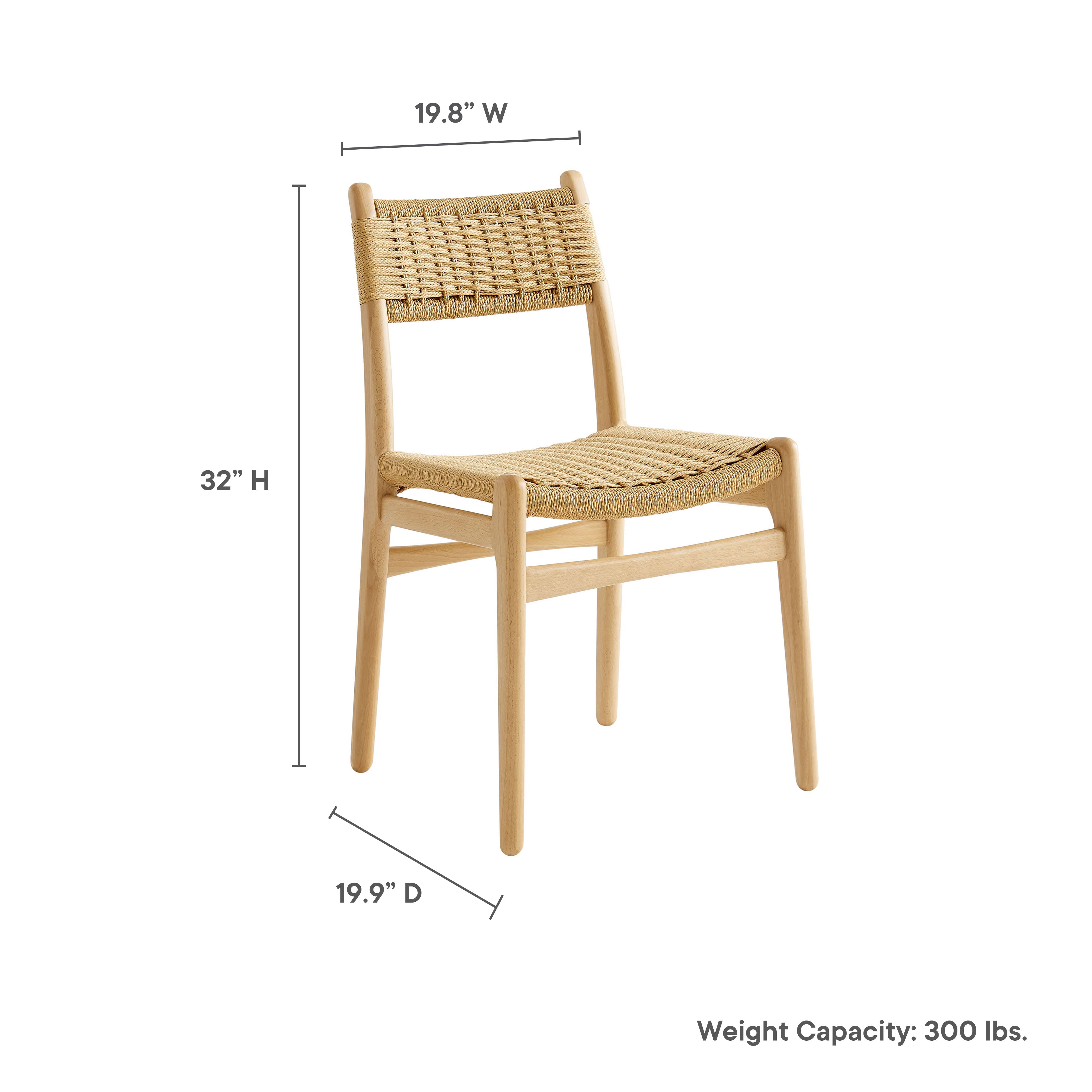 Wynn Rope and Wood Dining Side Chairs Set of 2, Natural Natural