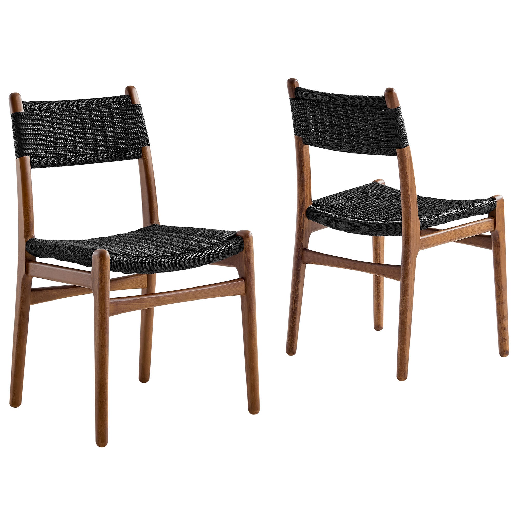 Wynn Rope and Wood Dining Side Chairs Set of 2, Walnut Black