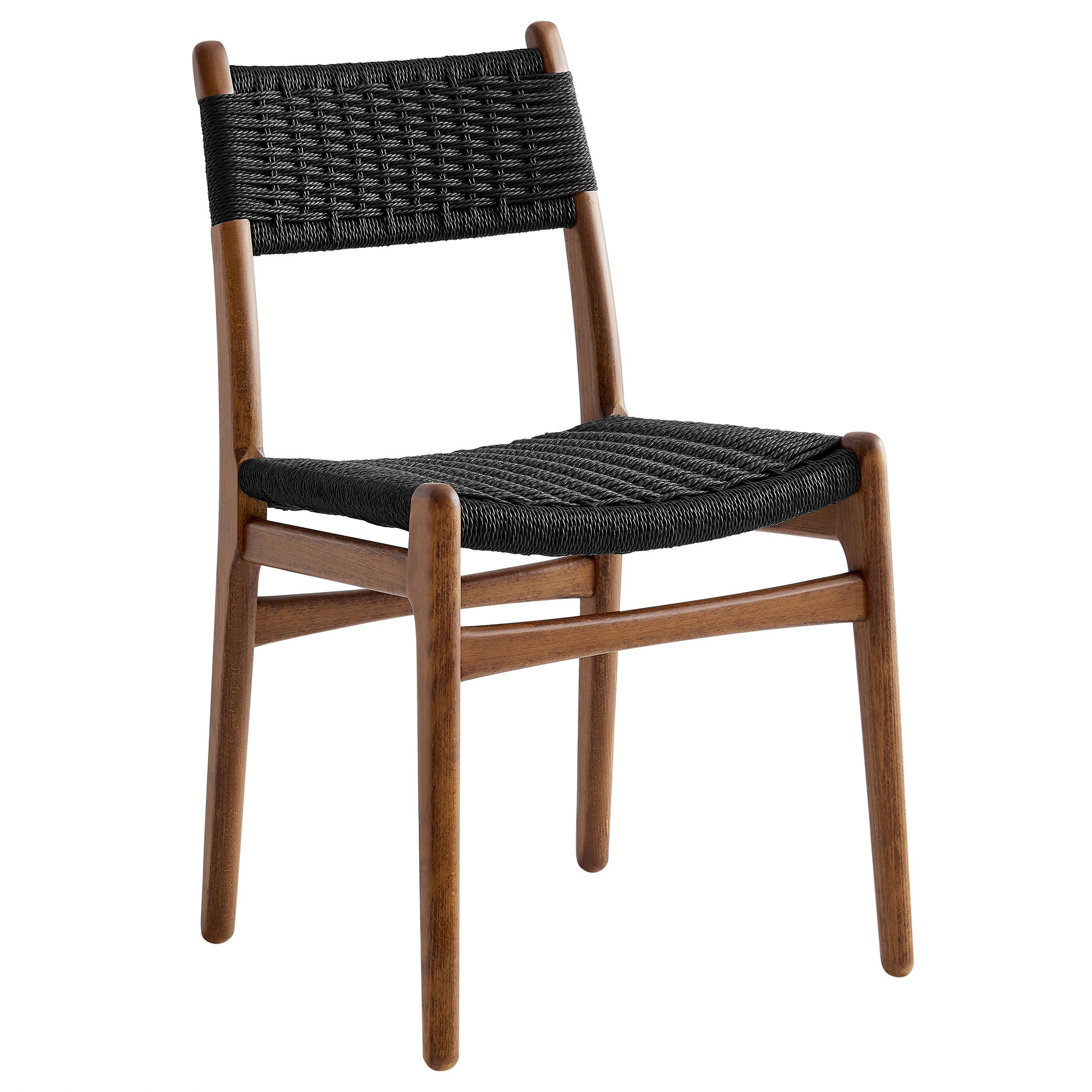 Wynn Rope and Wood Dining Side Chairs Set of 2, Walnut Black