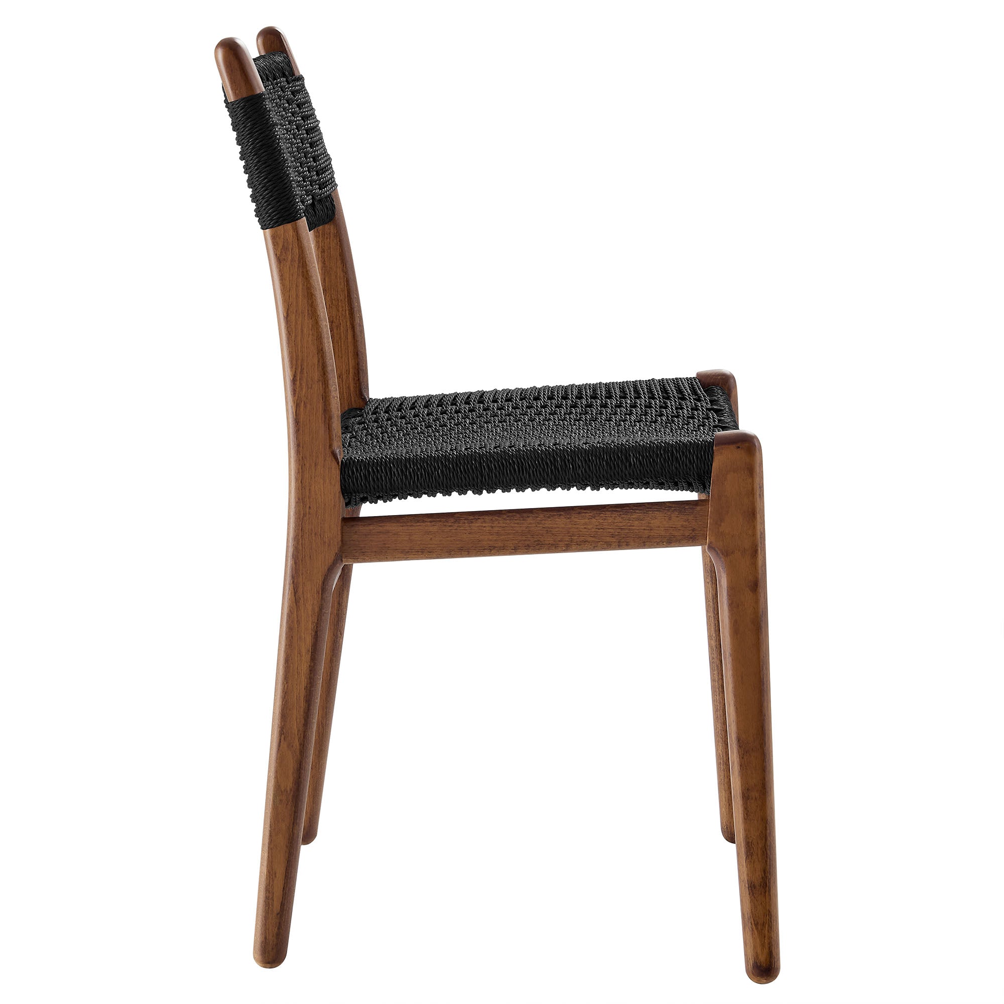 Wynn Rope and Wood Dining Side Chairs Set of 2, Walnut Black