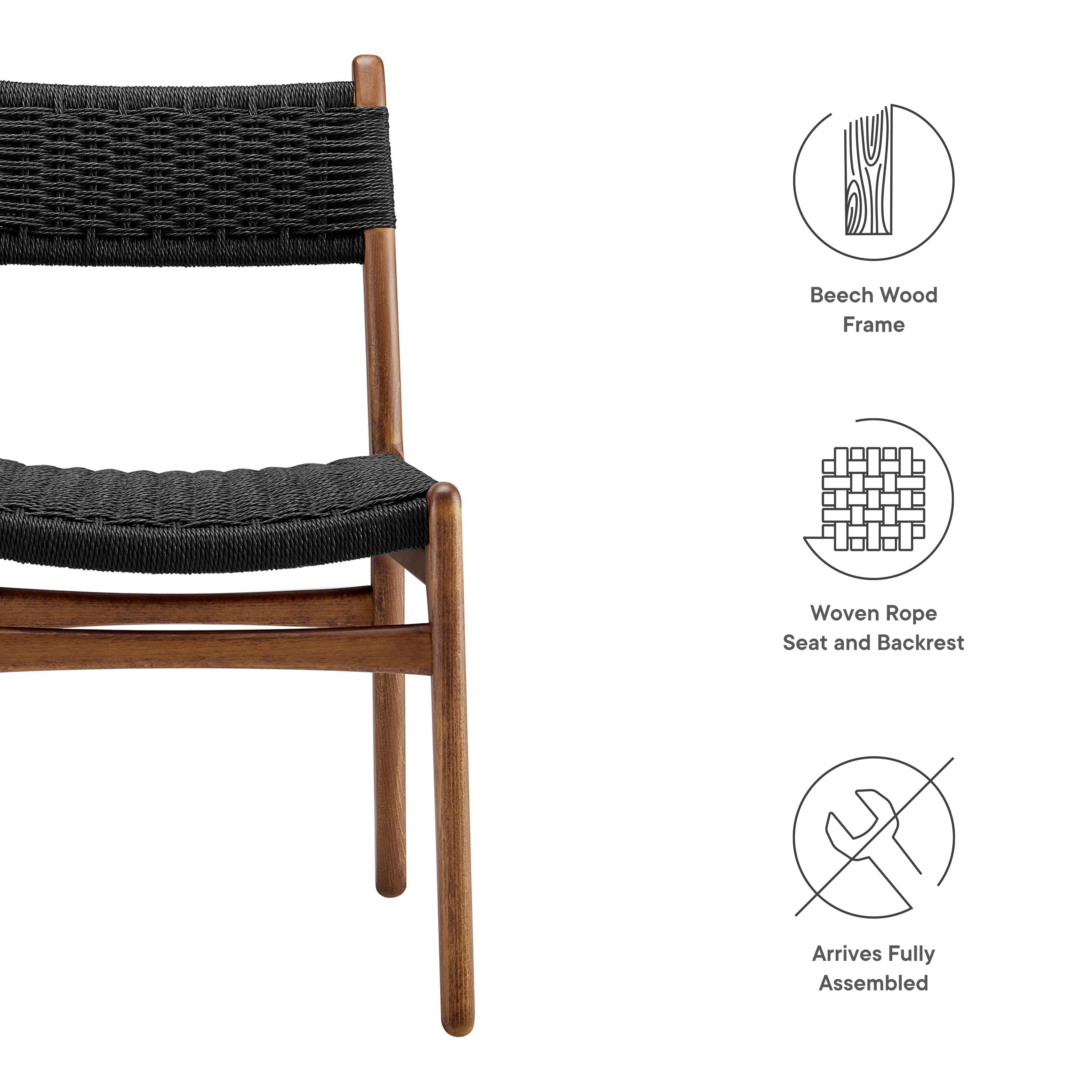 Wynn Rope and Wood Dining Side Chairs Set of 2, Walnut Black