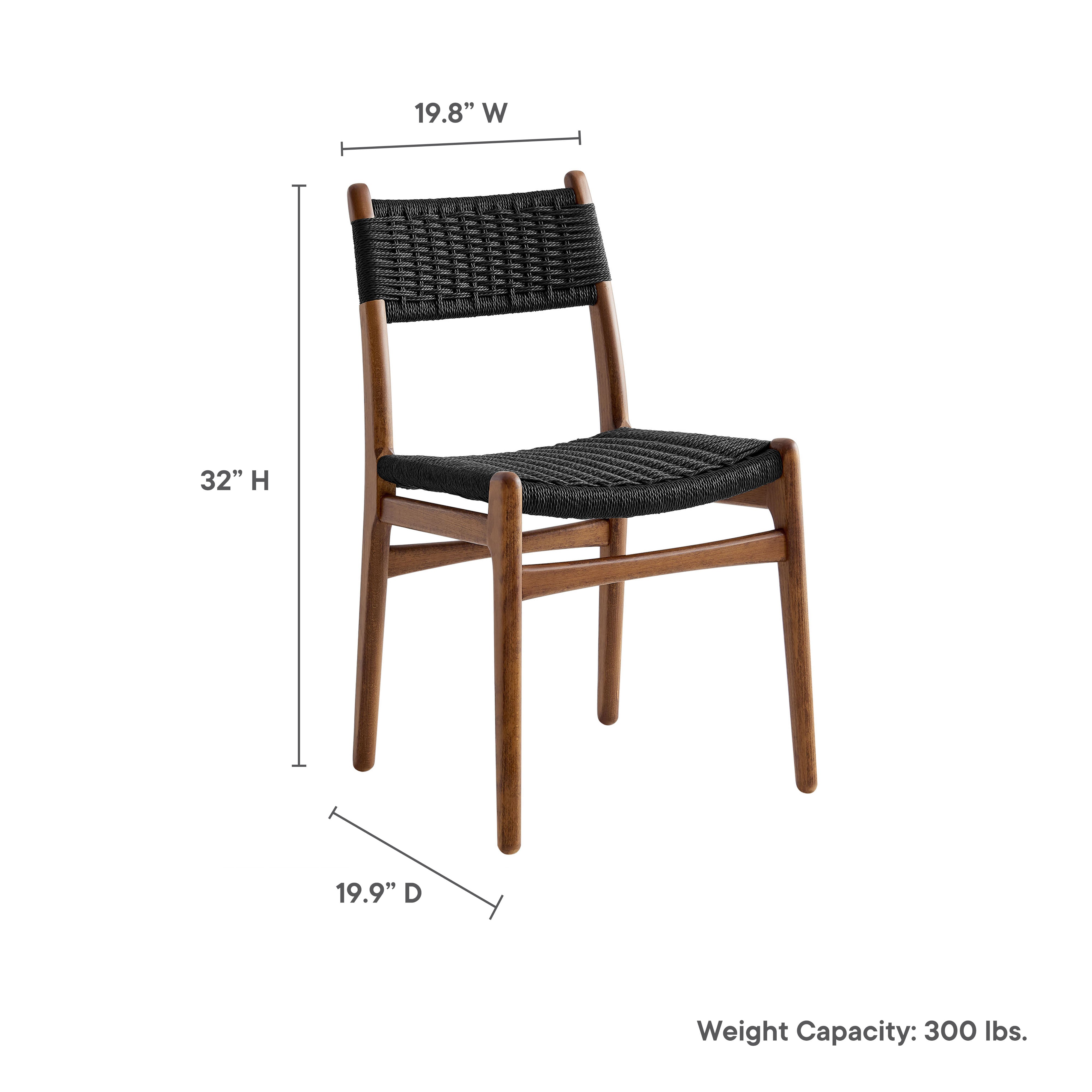 Wynn Rope and Wood Dining Side Chairs Set of 2, Walnut Black