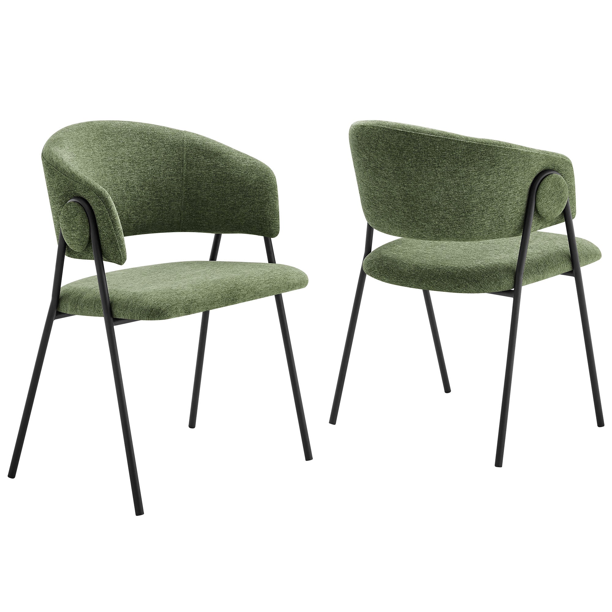Nella Upholstered Heathered Chenille Dining Chairs Set of 2, Eucalyptus Black