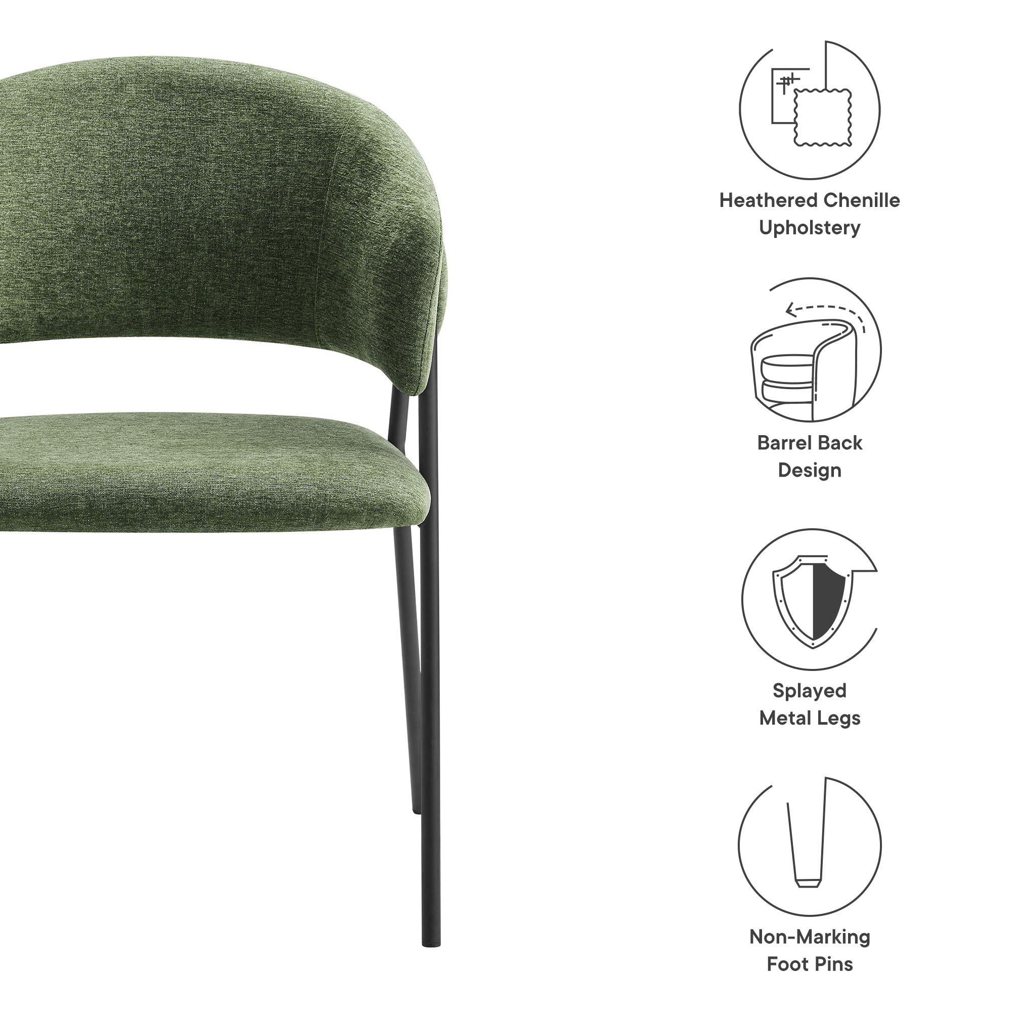 Nella Upholstered Heathered Chenille Dining Chairs Set of 2, Eucalyptus Black