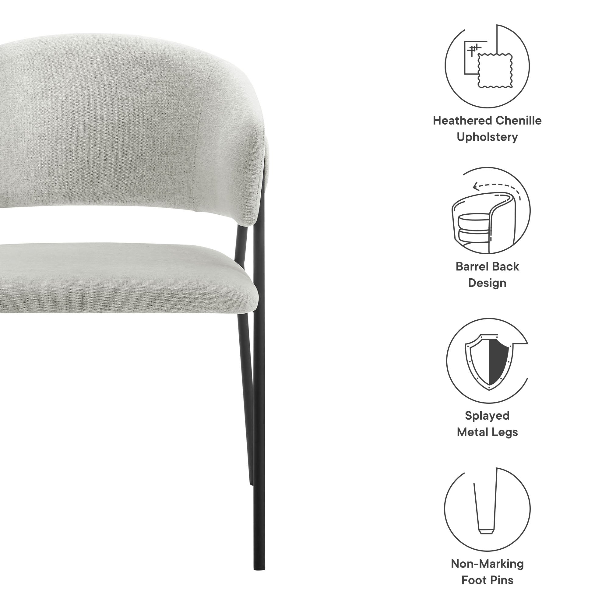 Nella Upholstered Heathered Chenille Dining Chairs Set of 2, Newsprint Black