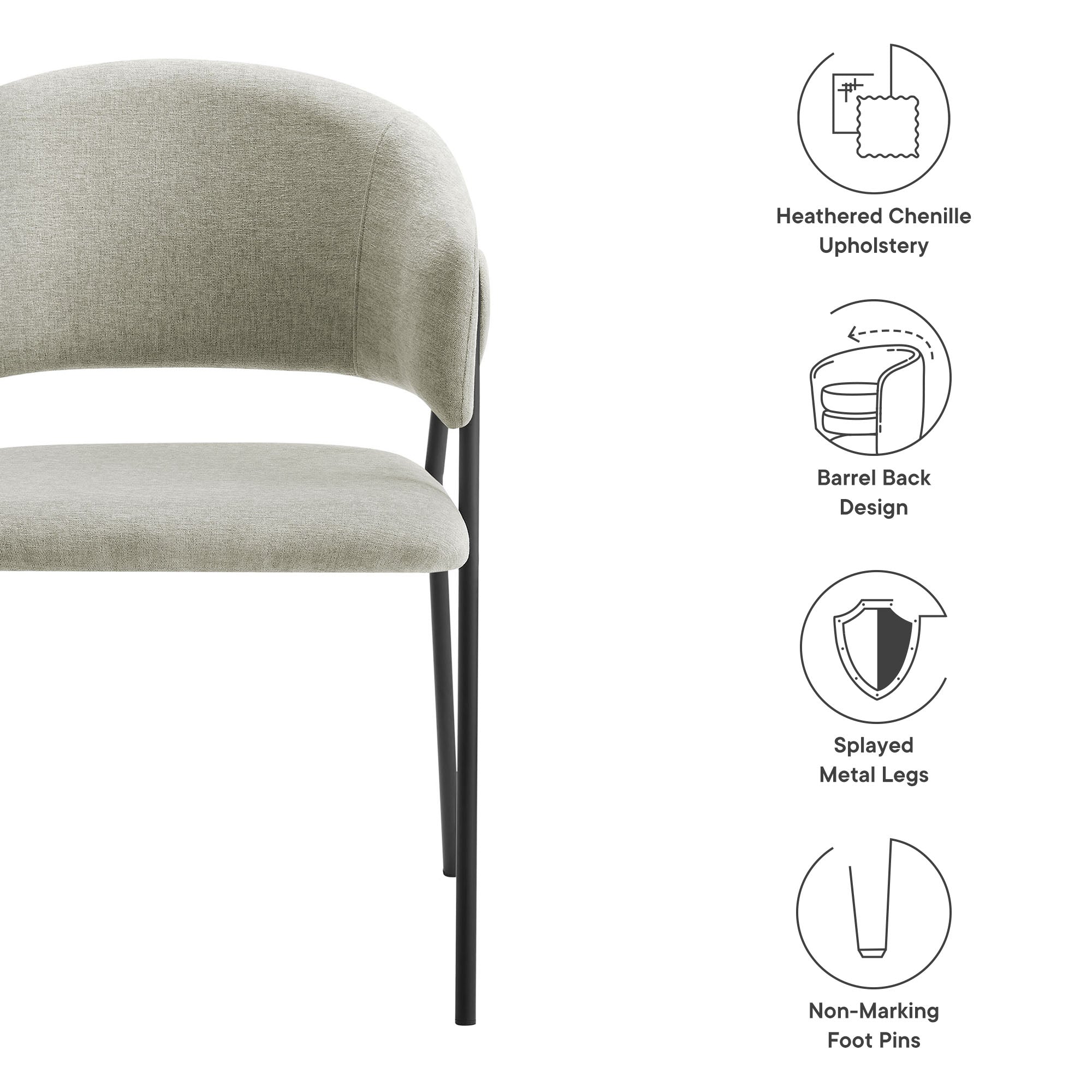 Nella Upholstered Heathered Chenille Dining Chairs Set of 2, Taupe Black