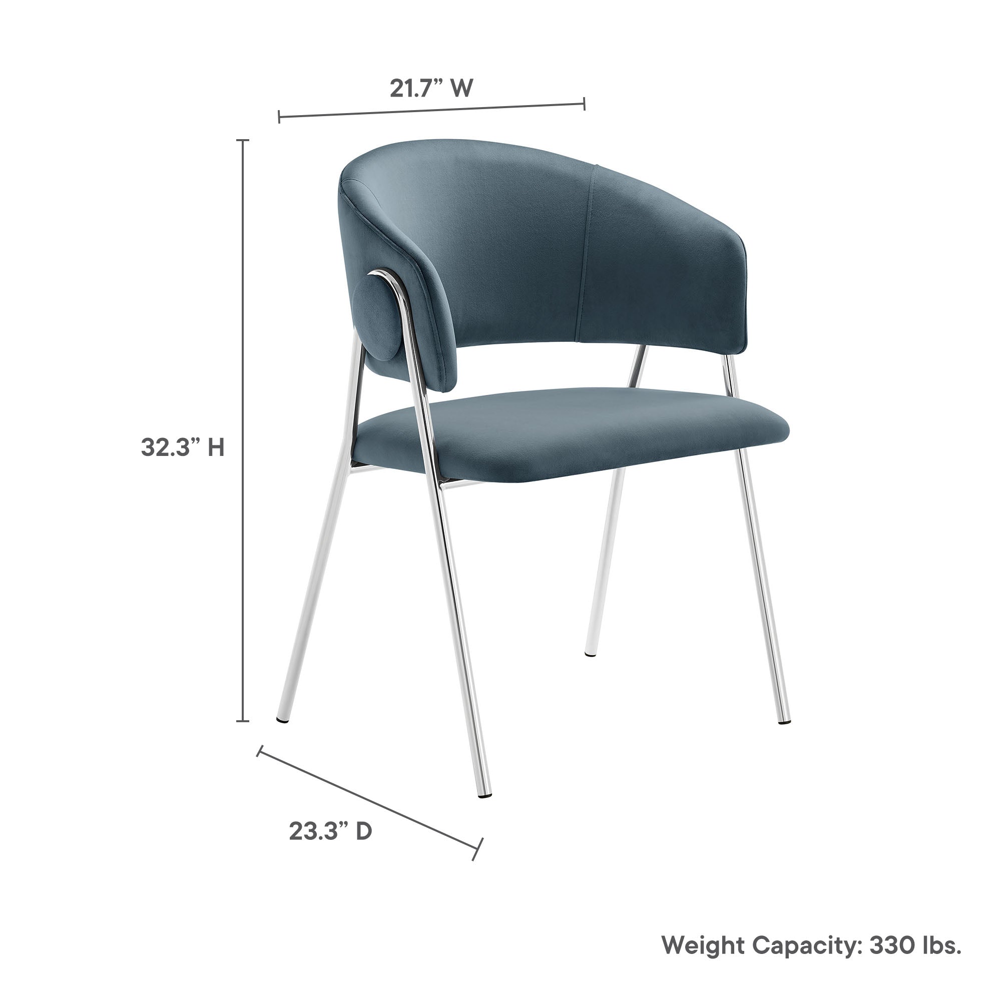 Nella Upholstered Performance Velvet Dining Chair Set of 2, Cadet Blue