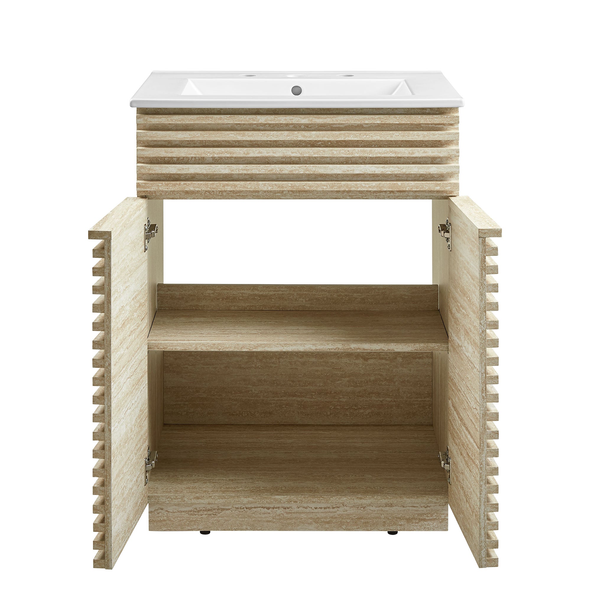 Render 24" Faux Travertine Bathroom Vanity With Sink, White