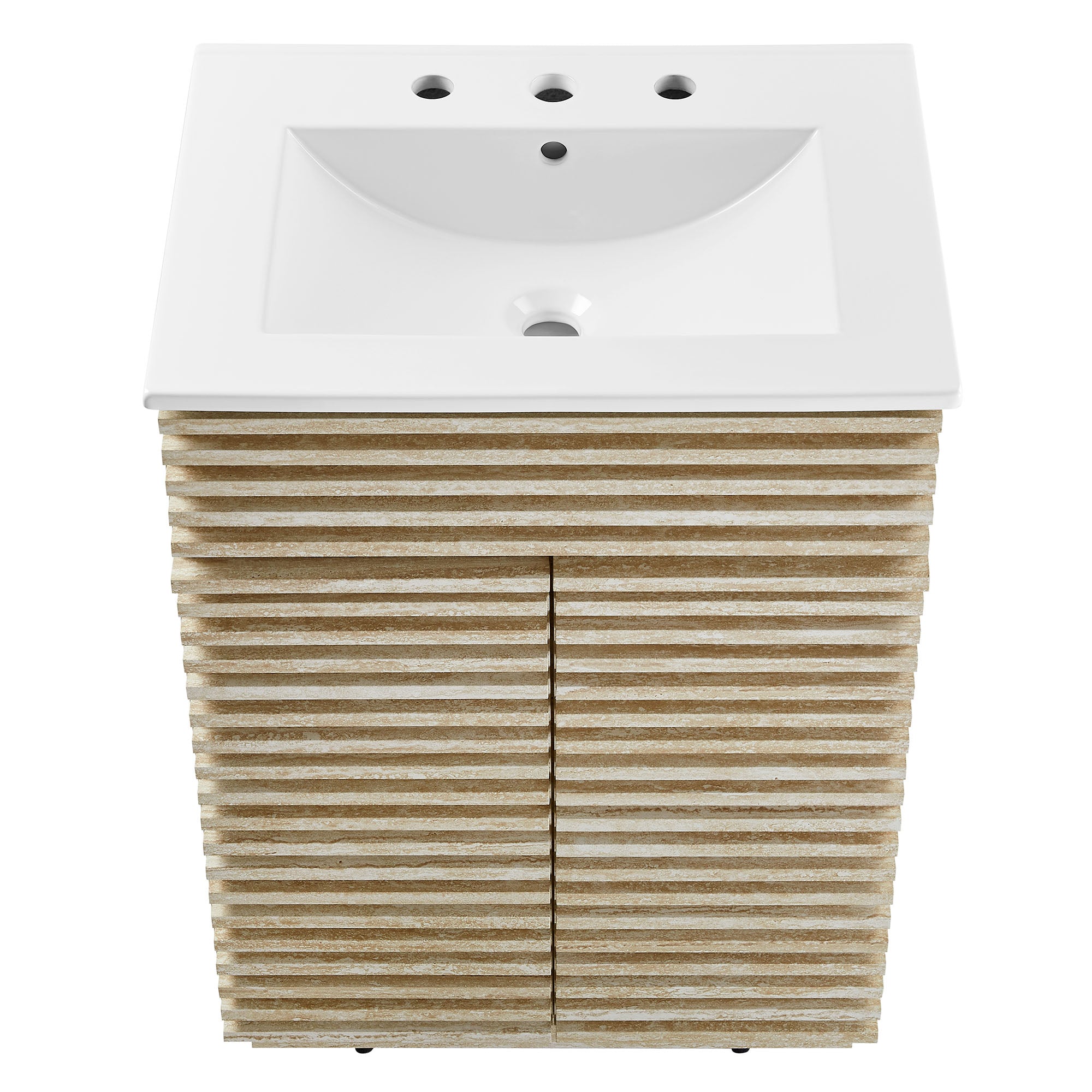 Render 24" Faux Travertine Bathroom Vanity With Sink, White