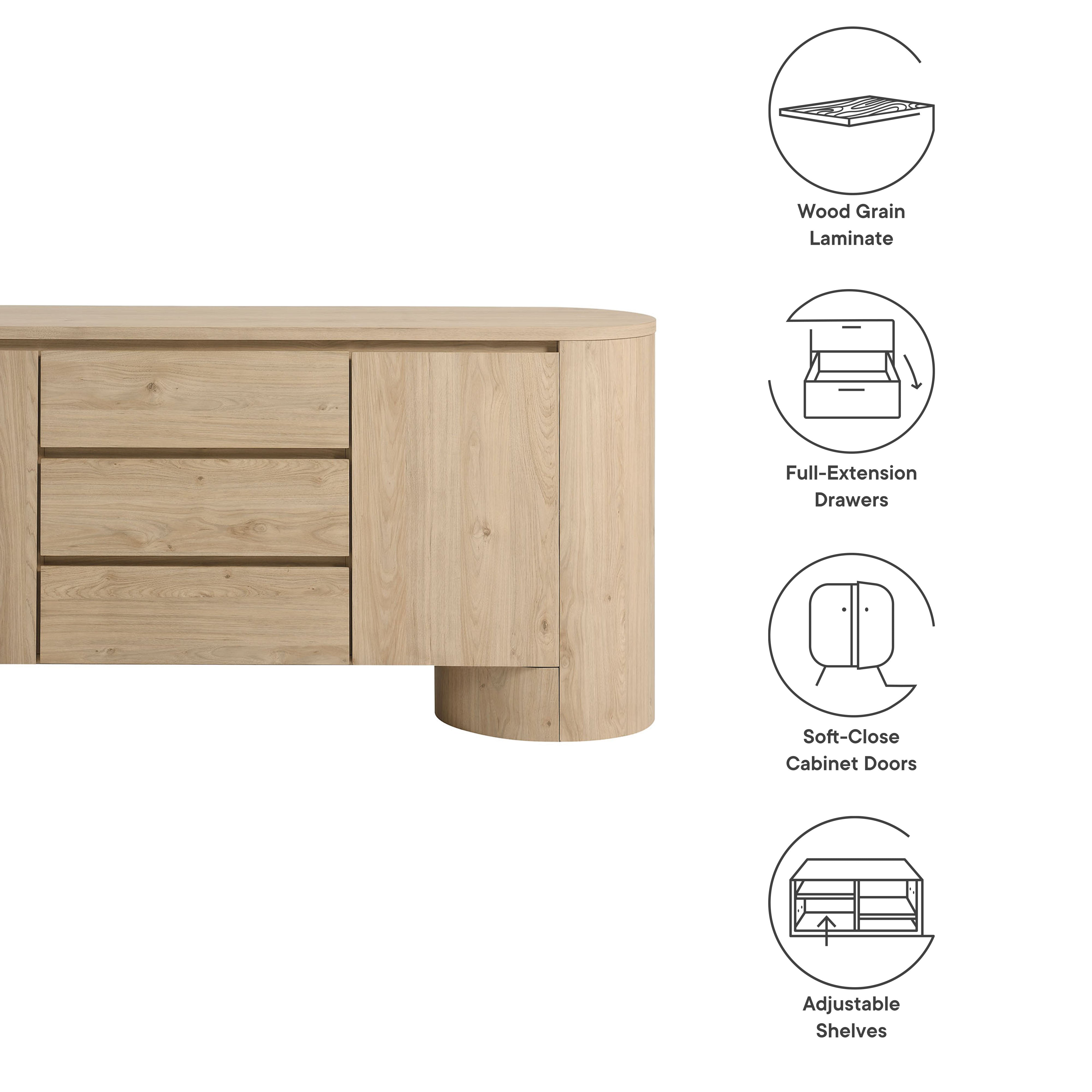 Duval 71" Rounded Sideboard Storage Cabinet, Hickory Frost