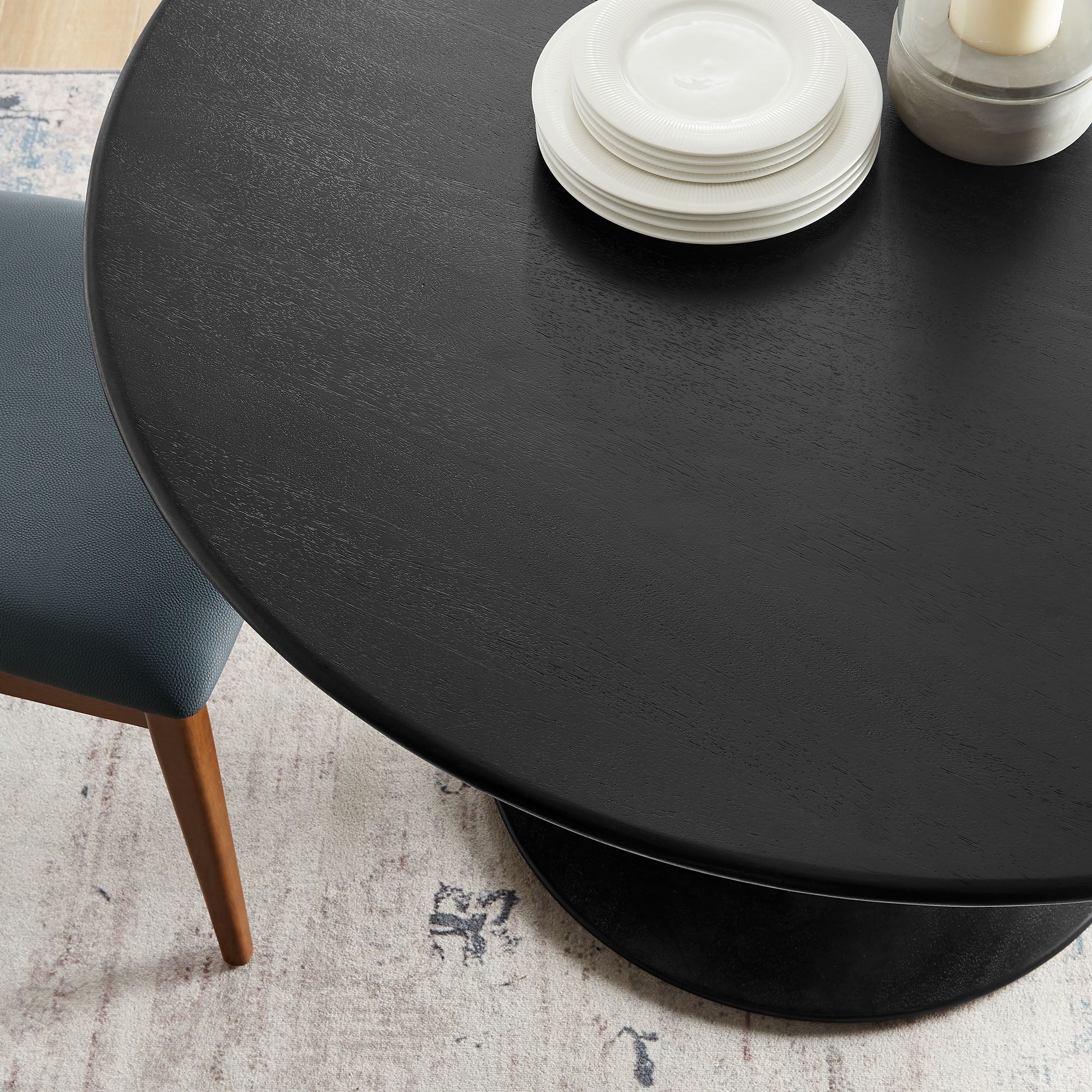 Lippa 48" Round Solid Wood Dining Table, Black