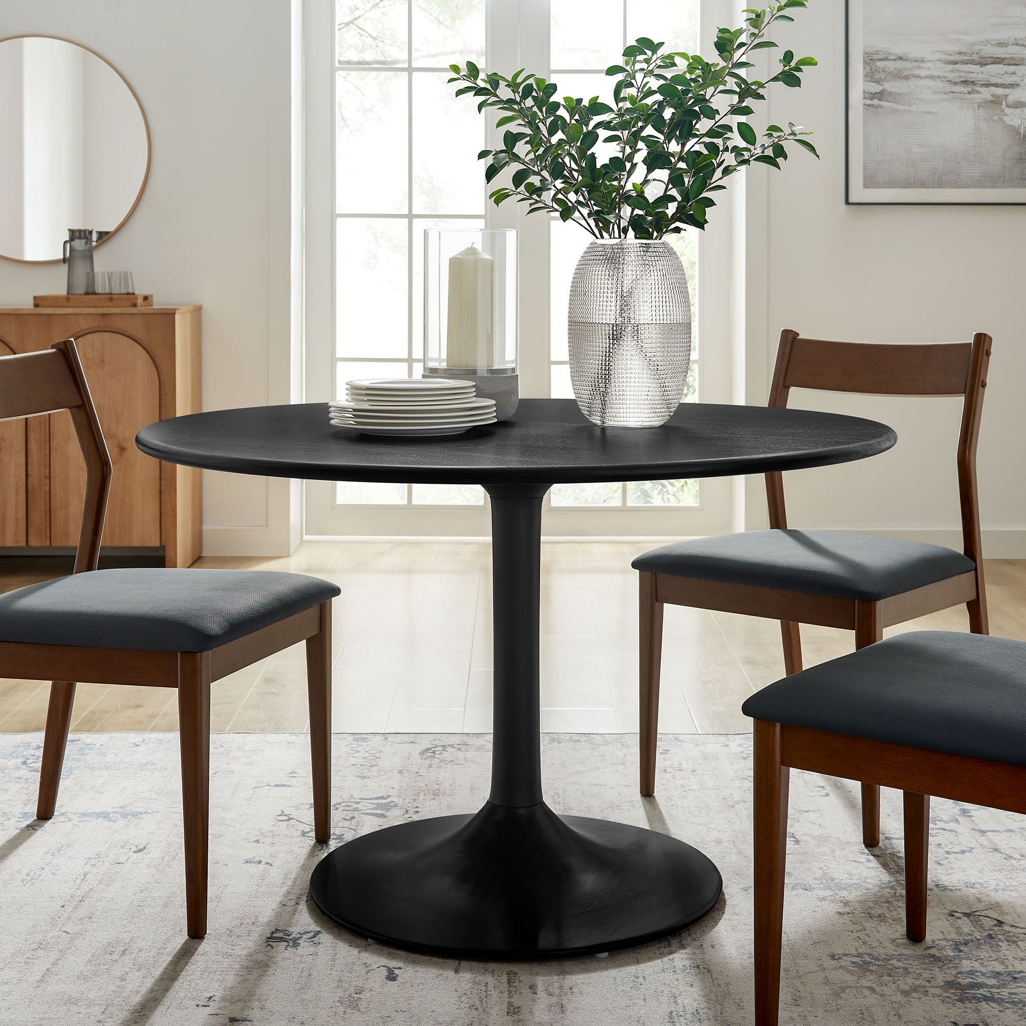 Lippa 48" Round Solid Wood Dining Table, Black