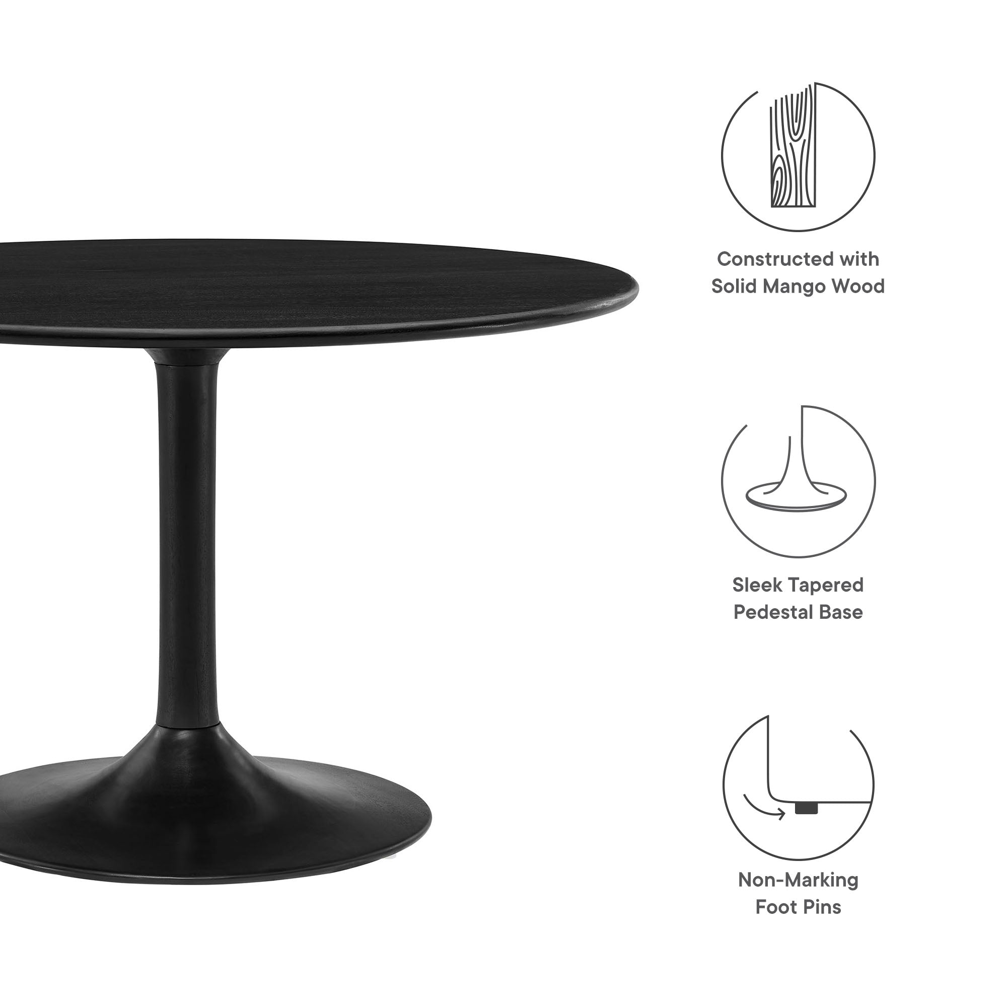 Lippa 48" Round Solid Wood Dining Table, Black