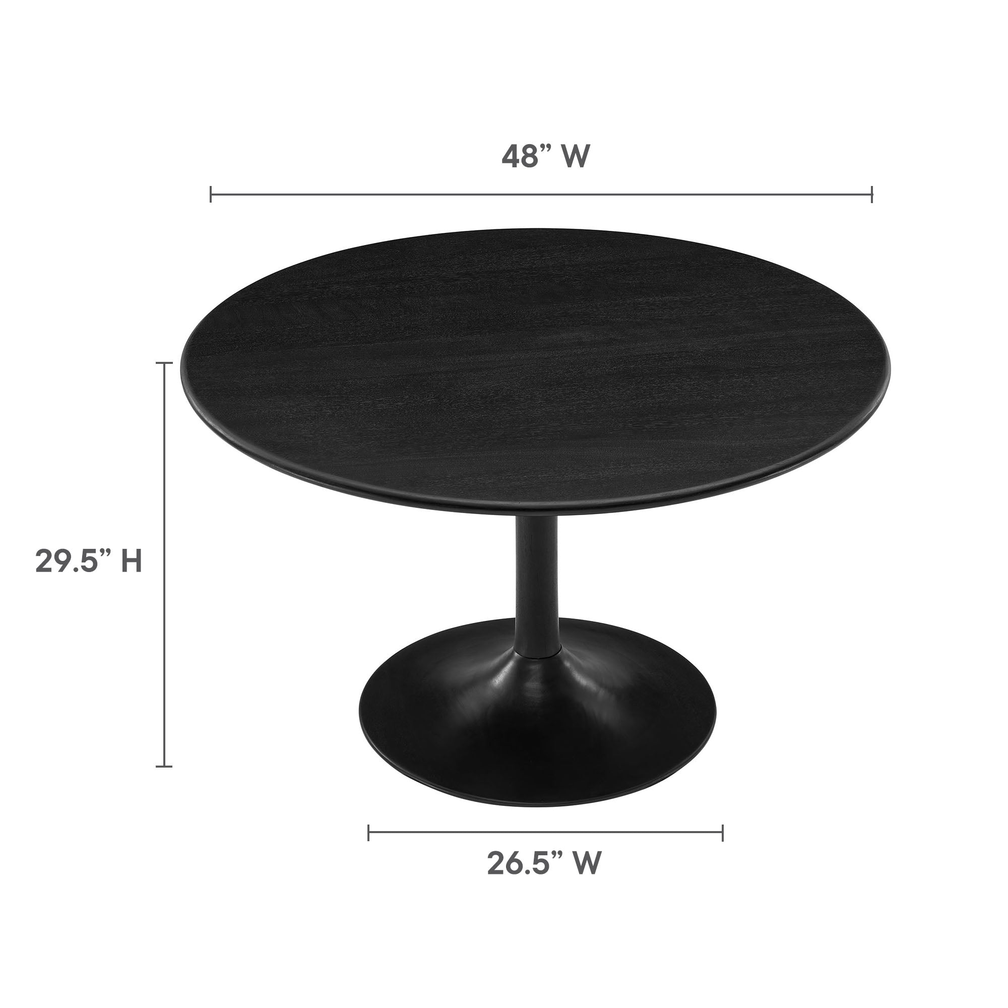 Lippa 48" Round Solid Wood Dining Table, Black