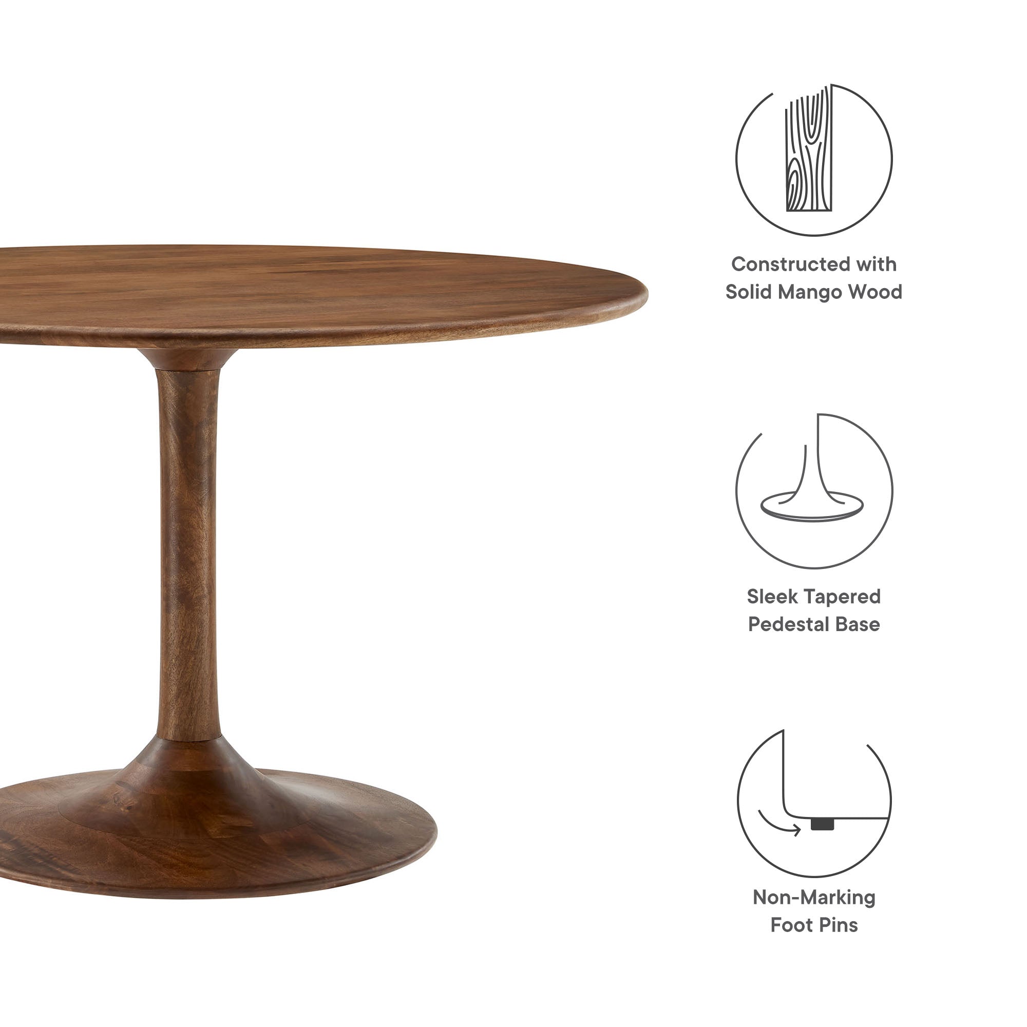 Lippa 48" Round Solid Wood Dining Table, Walnut
