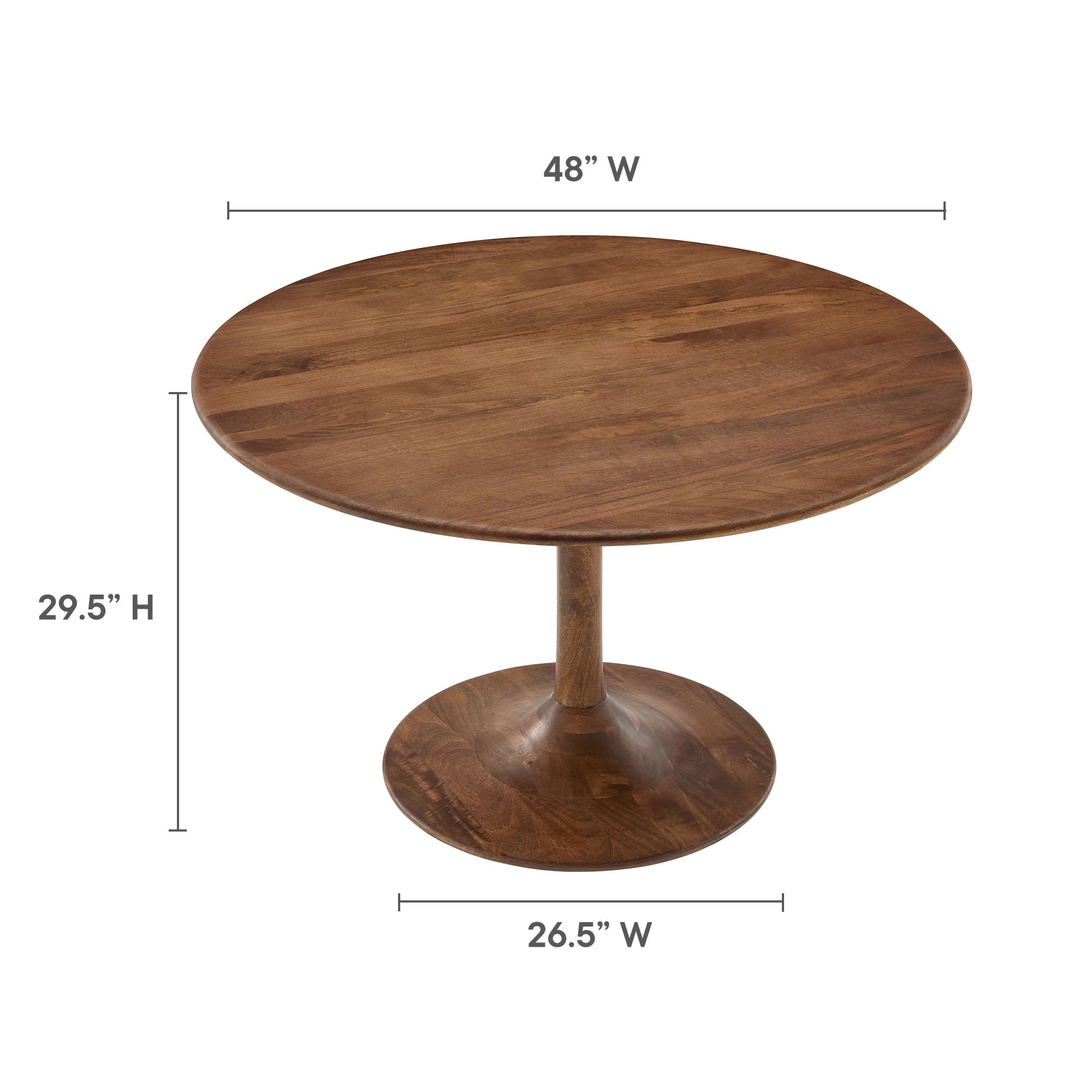 Lippa 48" Round Solid Wood Dining Table, Walnut