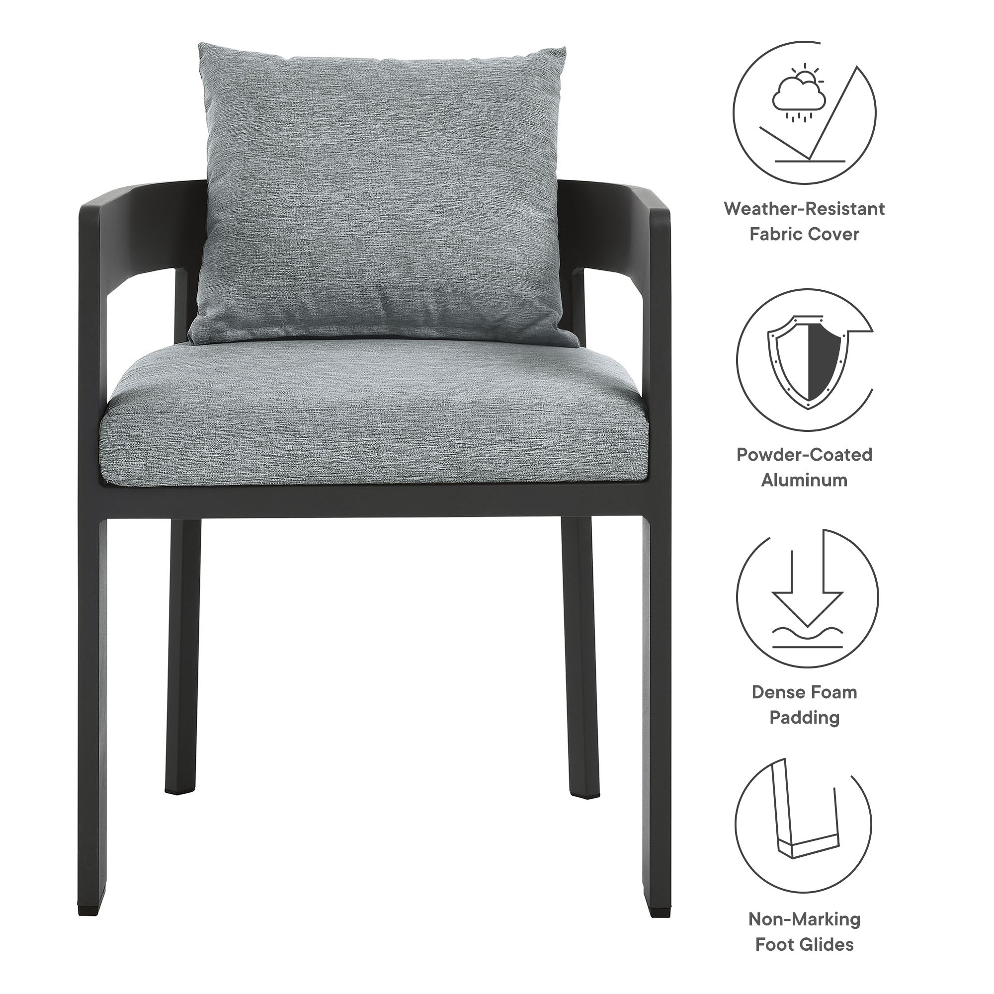Tahoe Outdoor Patio Aluminum Dining Chair, Gray Gray