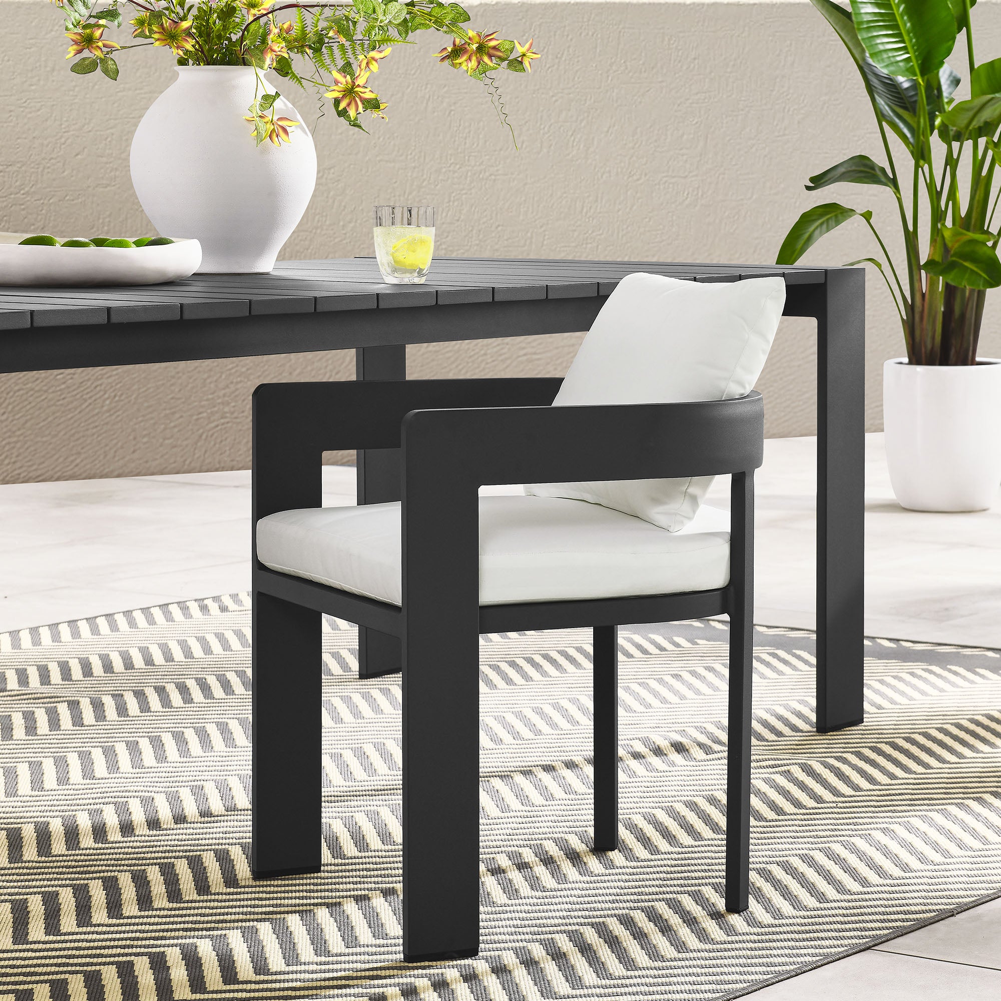Tahoe Outdoor Patio Aluminum Dining Chair, Gray White