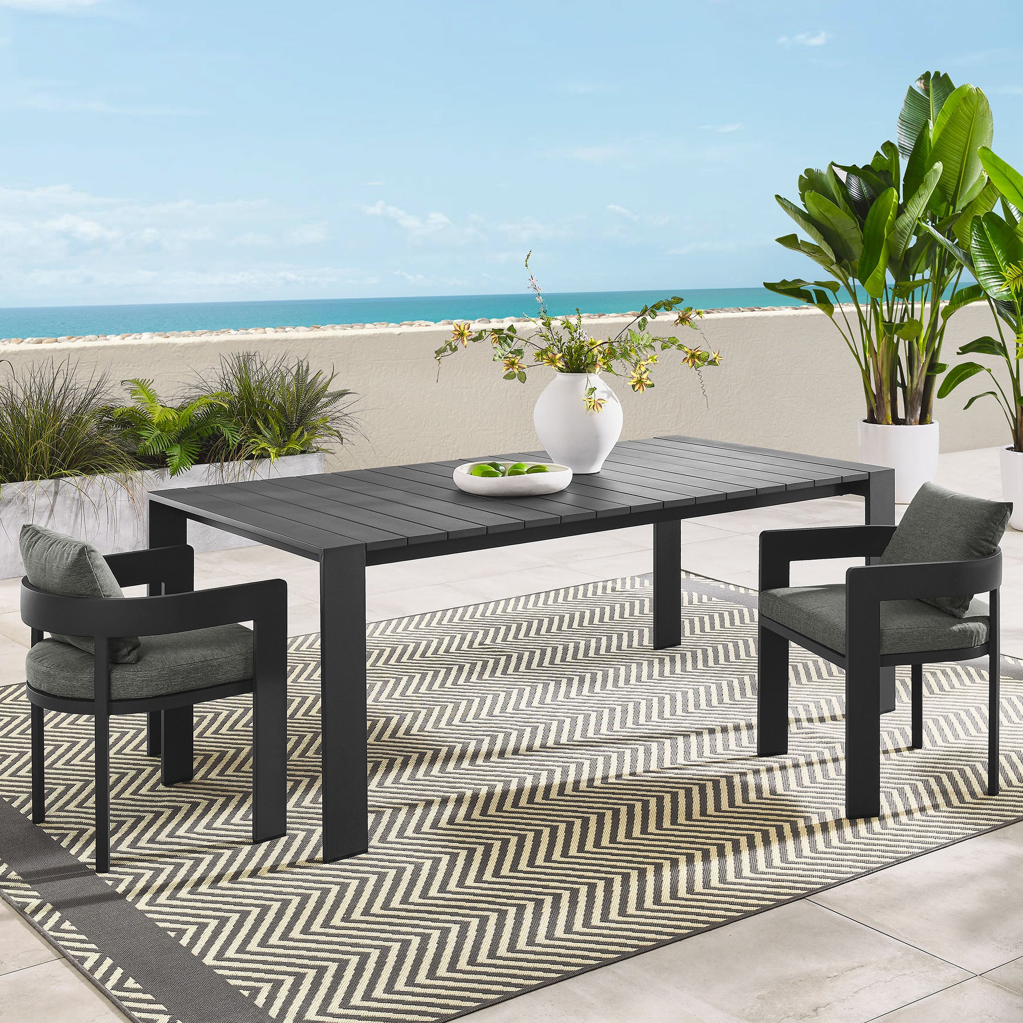 Tahoe Rectangular Outdoor Patio Aluminum Dining Table, Gray