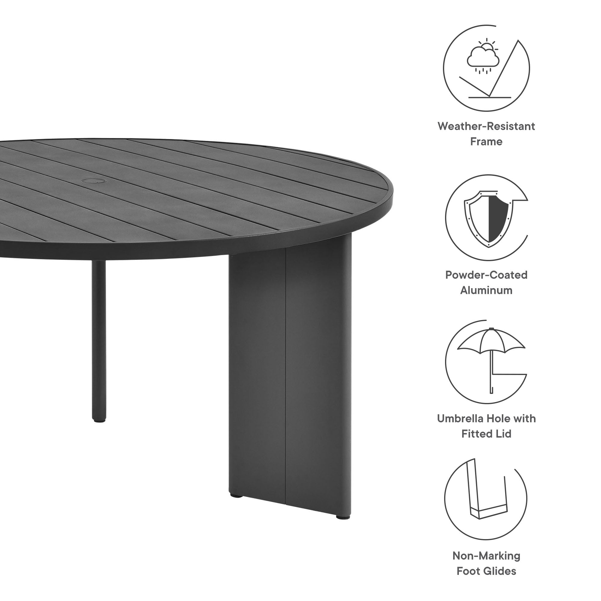 Tahoe Round Outdoor Patio Aluminum Dining Table, Gray