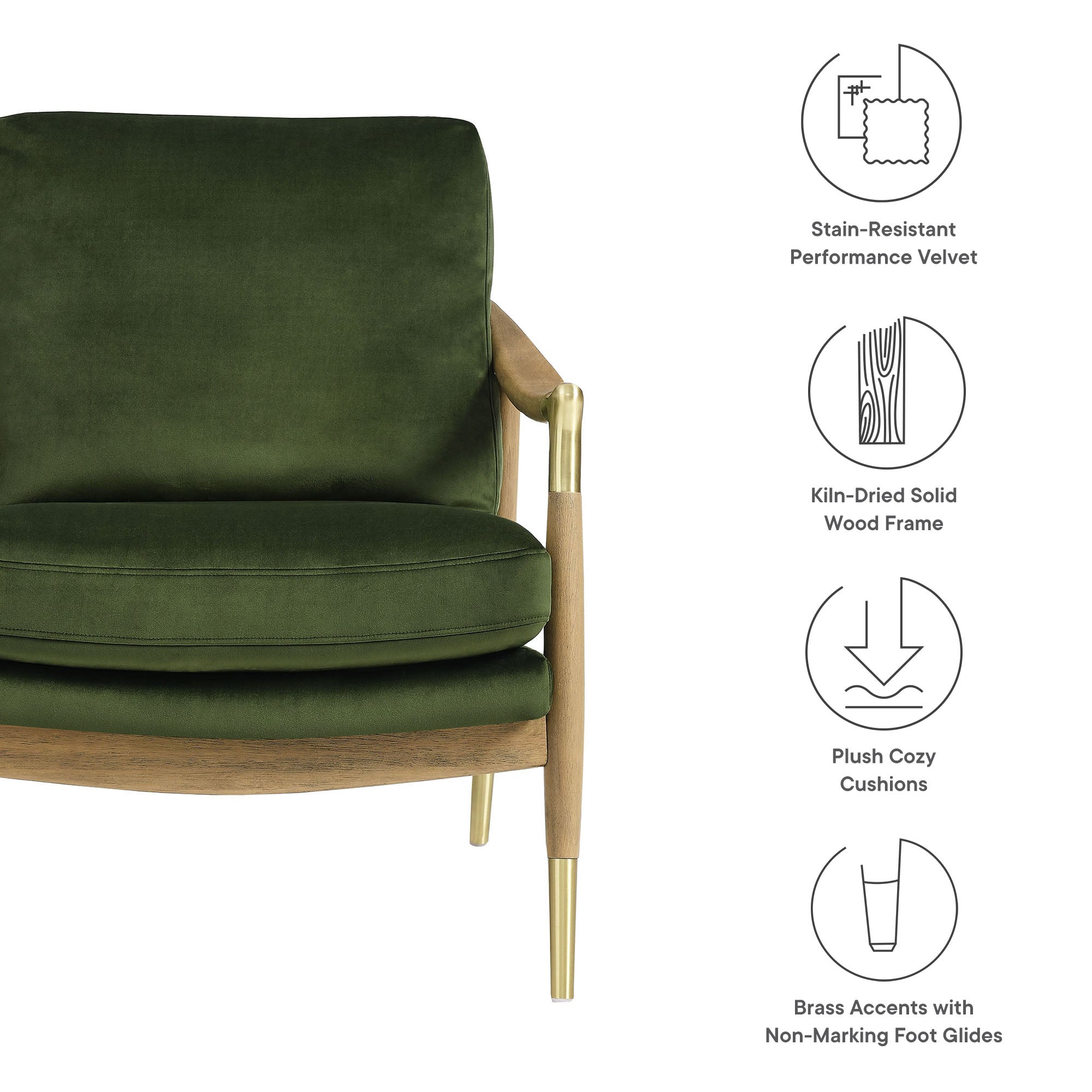 Langford Performance Velvet Accent Armchair, Moss Green Walnut