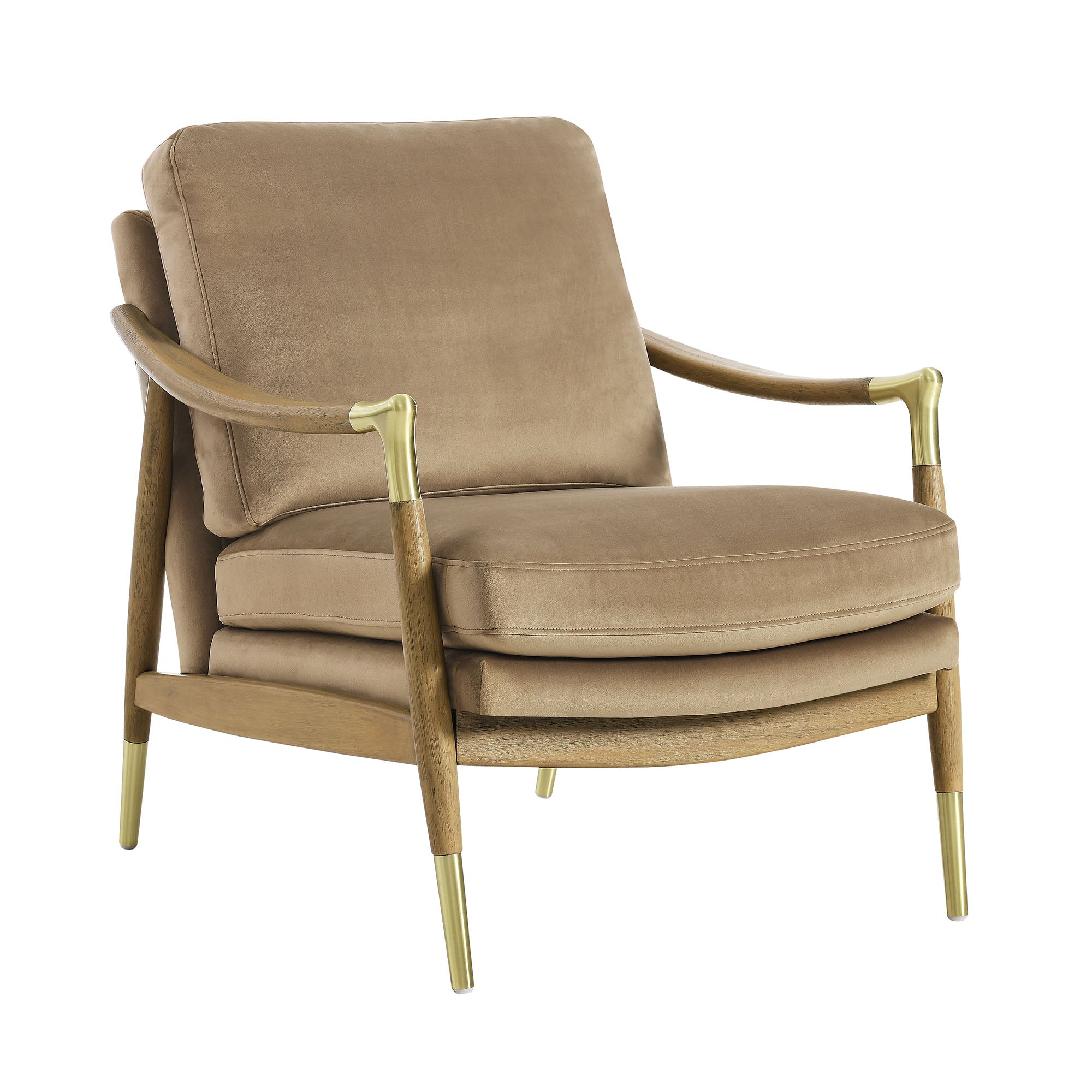 Langford Performance Velvet Accent Armchair, Taupe Walnut