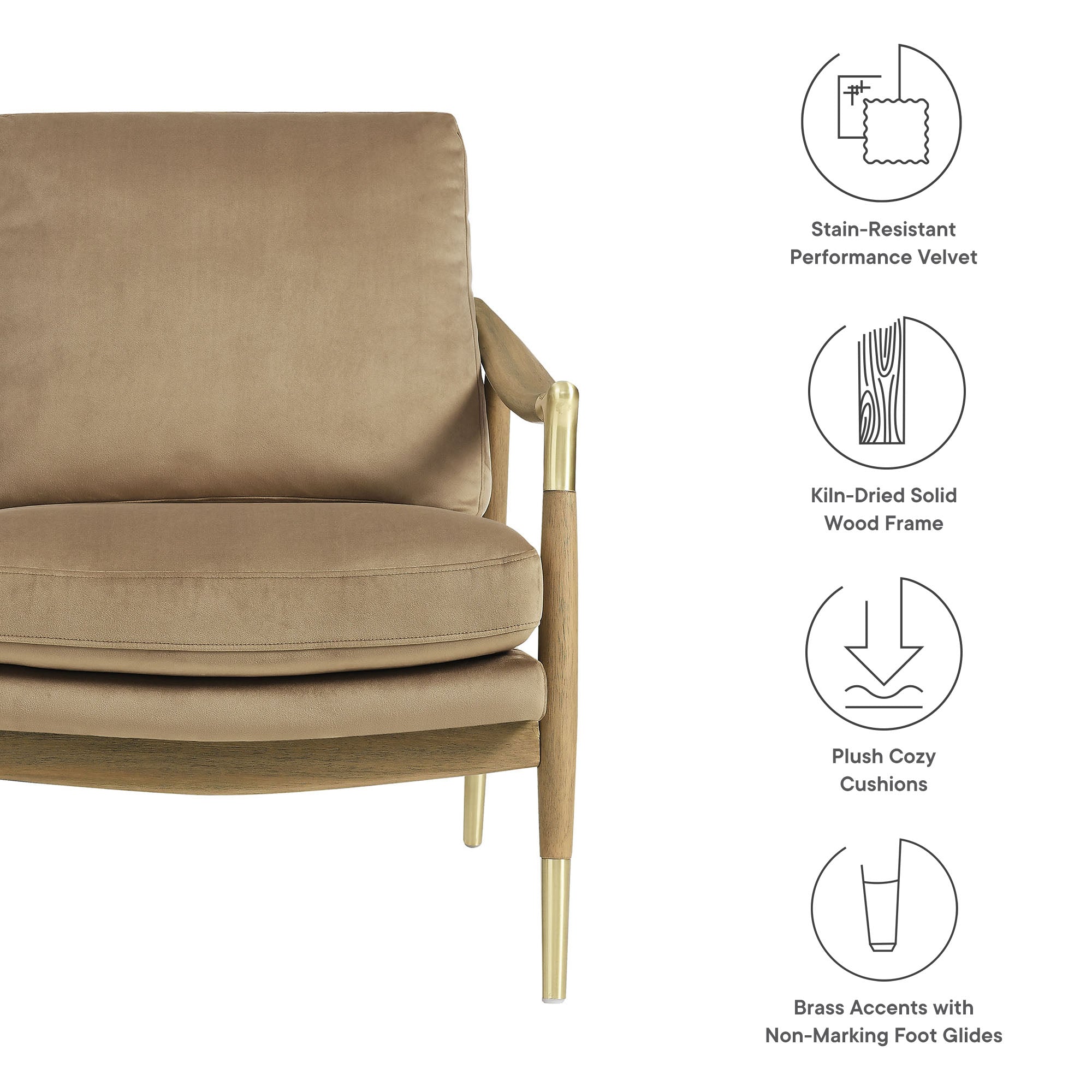 Langford Performance Velvet Accent Armchair, Taupe Walnut