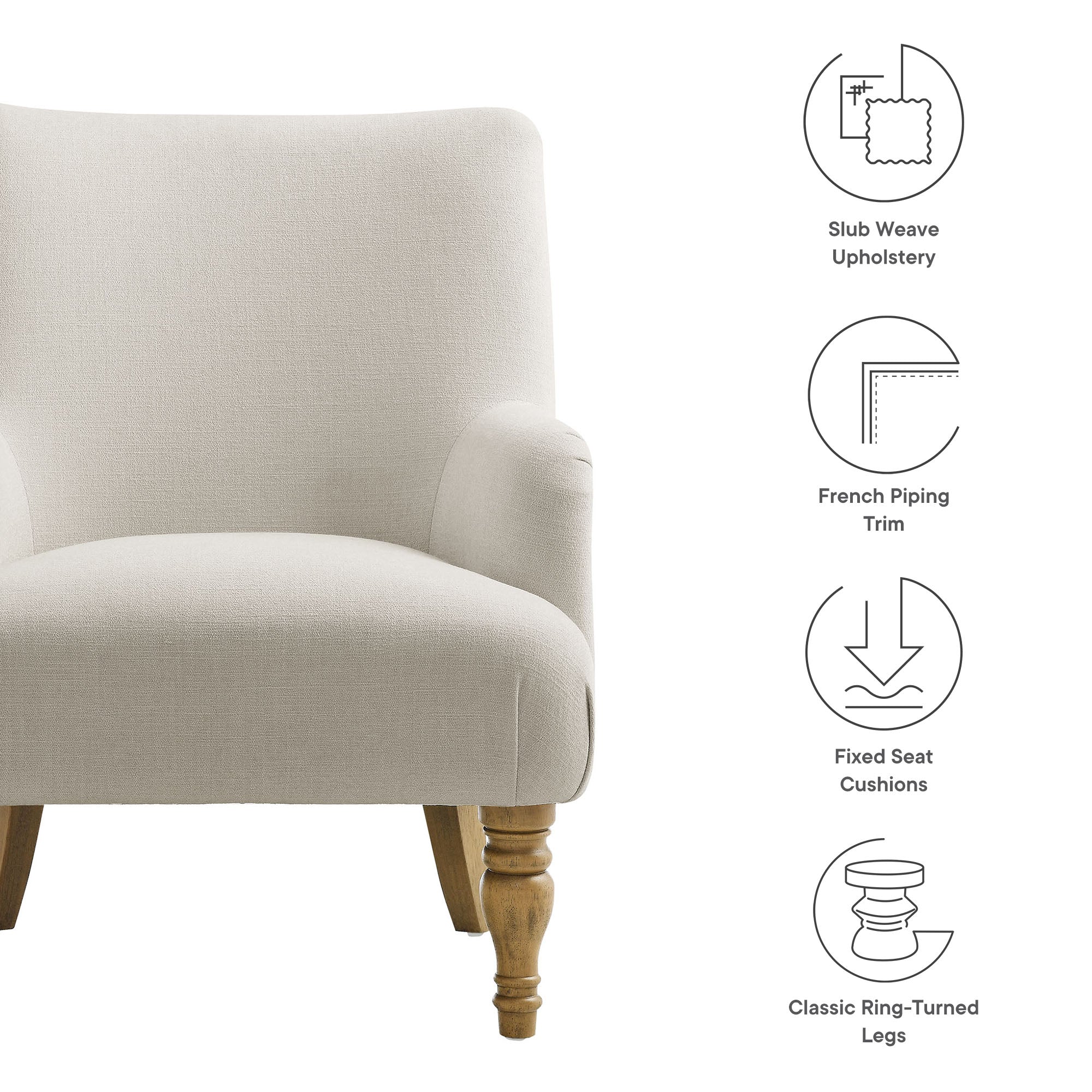 Ellington Fabric Upholstered Accent Armchair, Salt