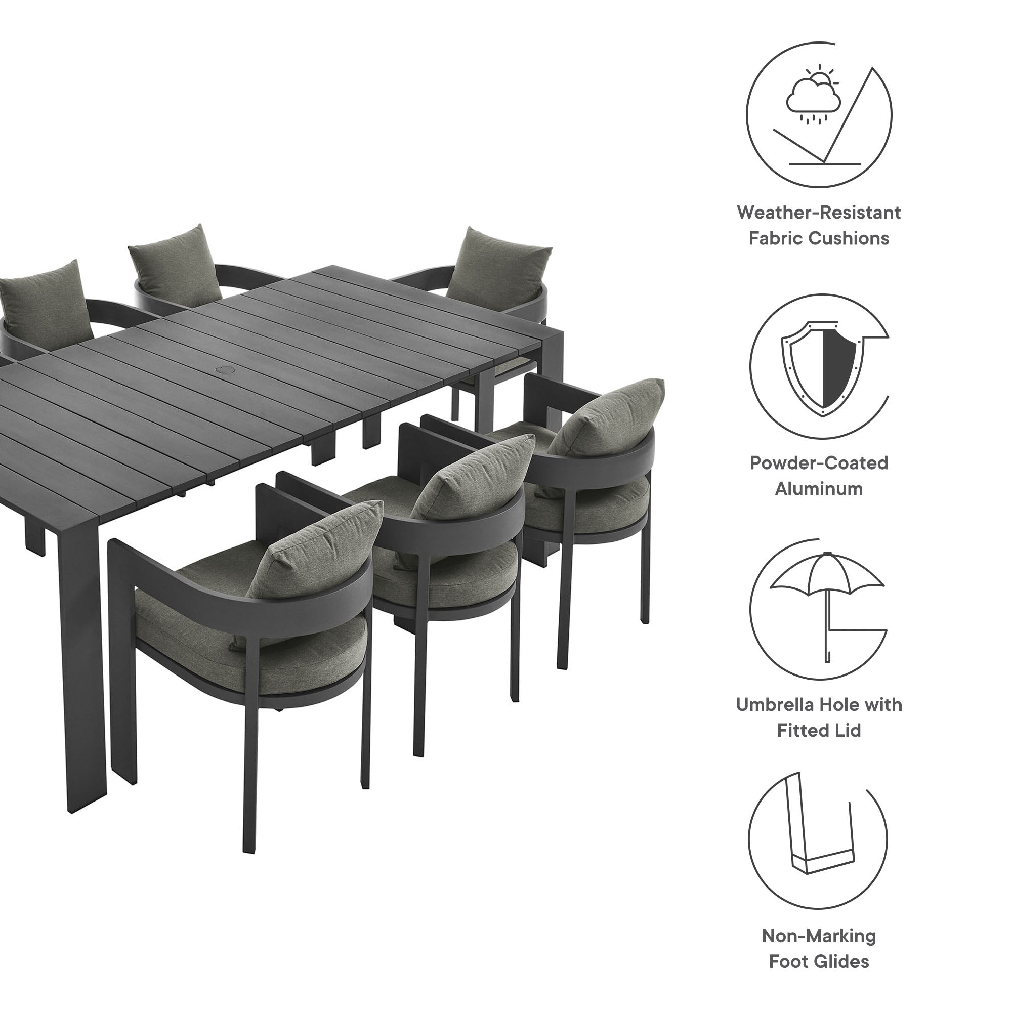 Tahoe 9-Piece Outdoor Patio Aluminum Dining Set, Gray Charcoal