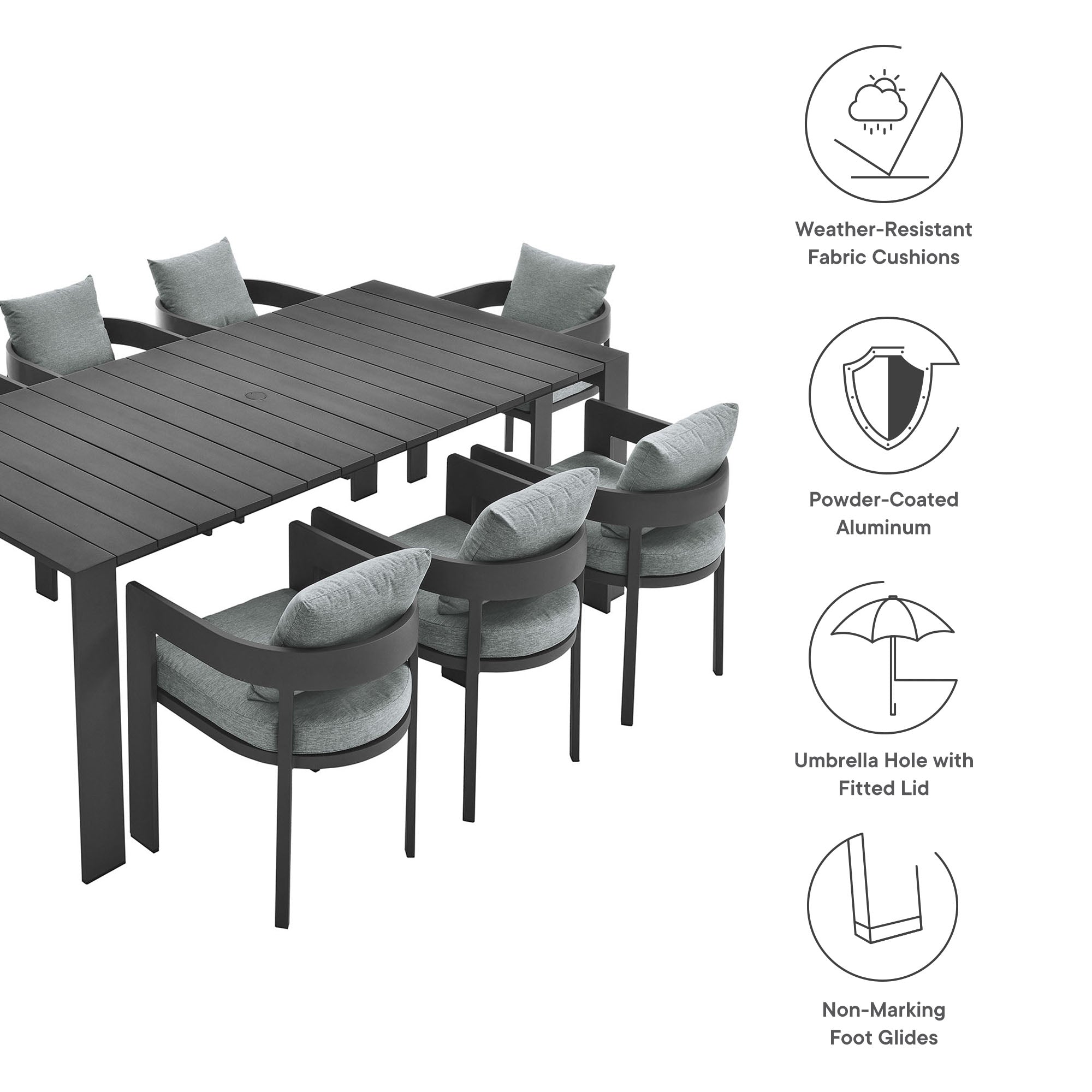 Tahoe 9-Piece Outdoor Patio Aluminum Dining Set, Gray Gray