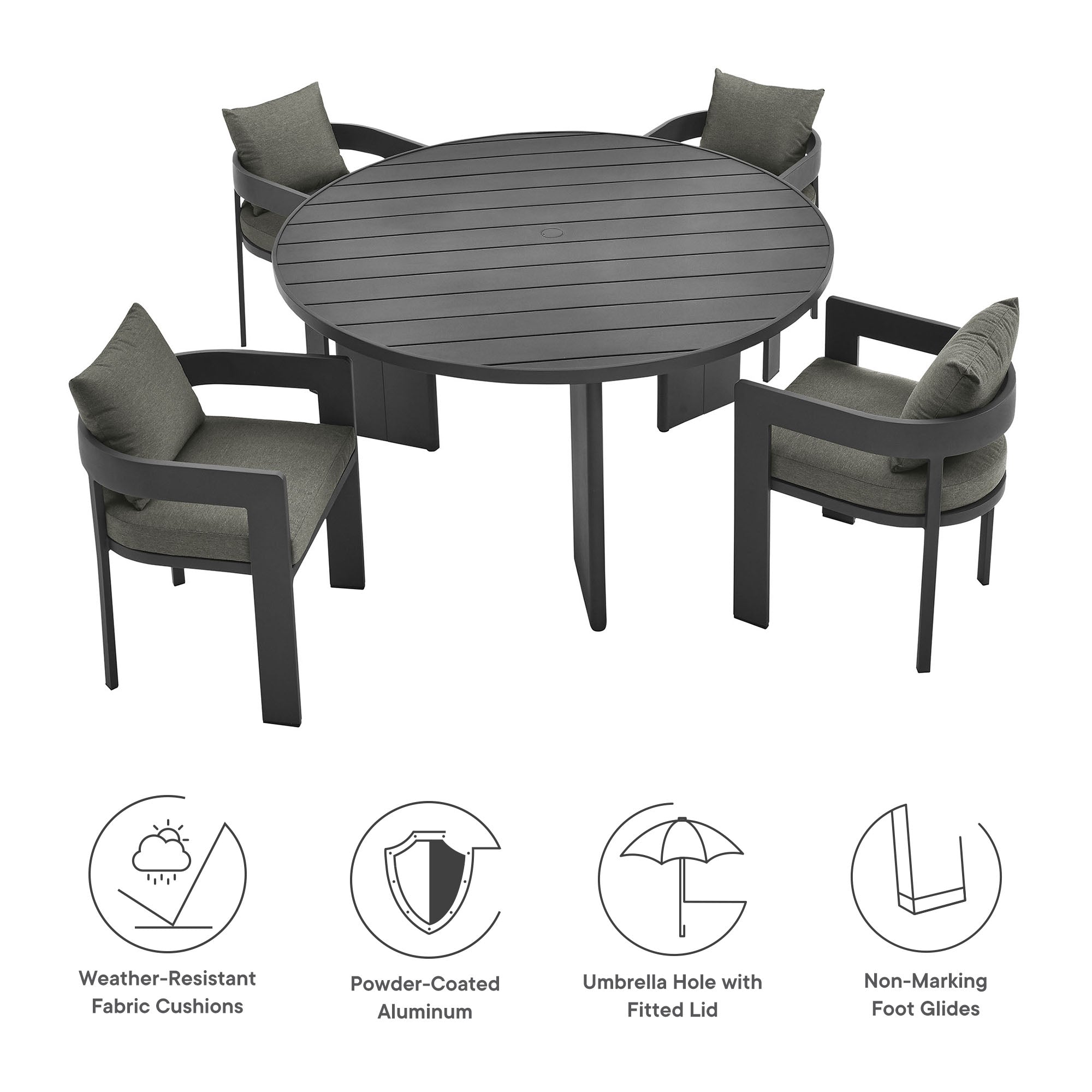Tahoe 5-Piece Outdoor Patio Aluminum Dining Set, Gray Charcoal