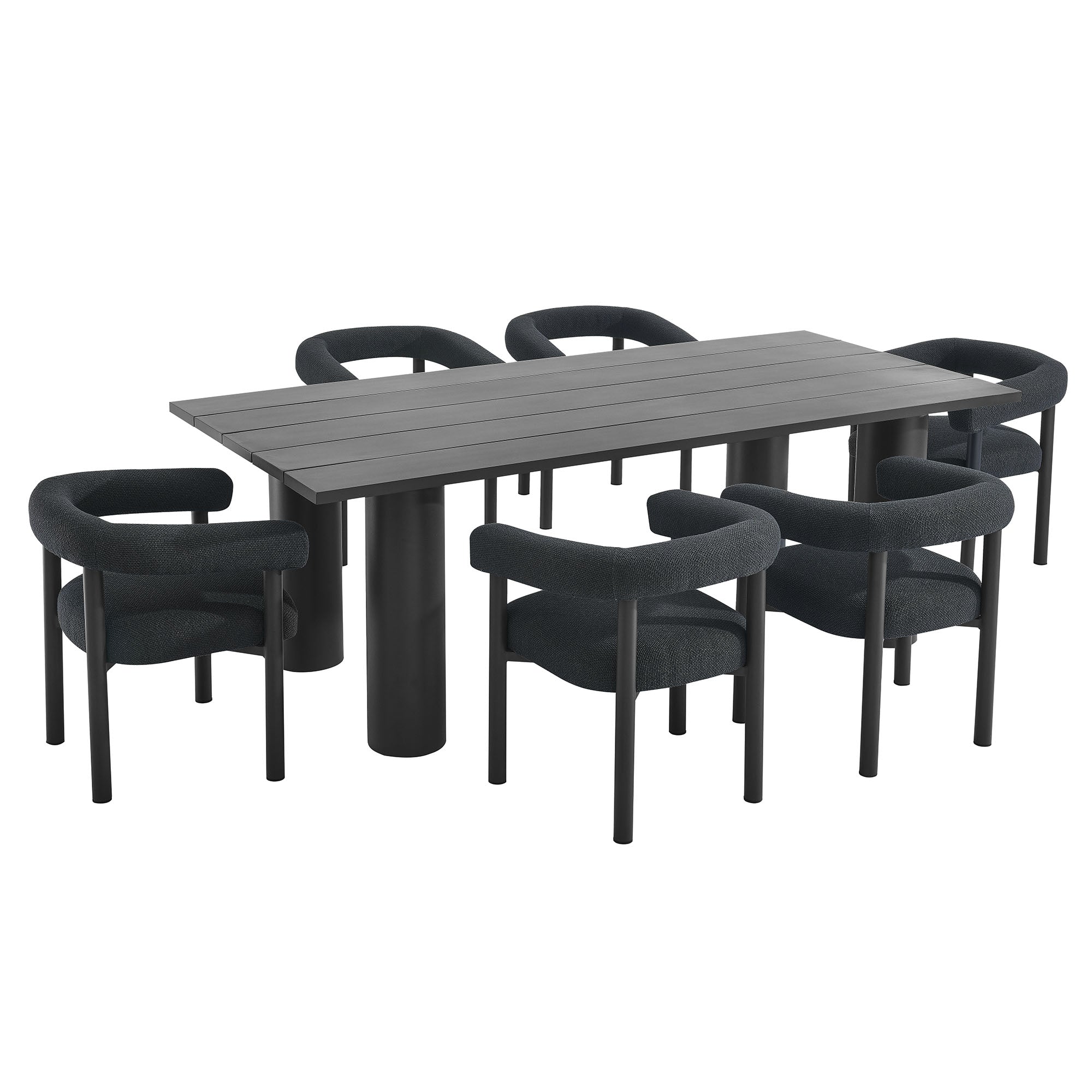 Nautica 7-Piece Rectangular Outdoor Patio Aluminum Dining Table and Chairs Set, Charcoal Graphite