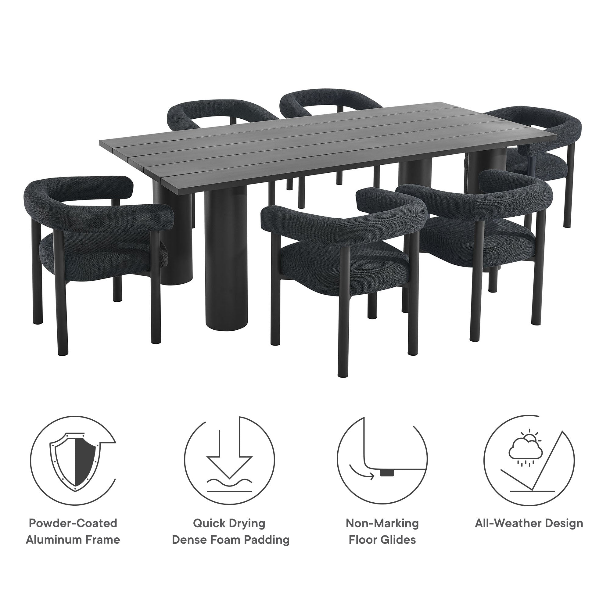 Nautica 7-Piece Rectangular Outdoor Patio Aluminum Dining Table and Chairs Set, Charcoal Graphite
