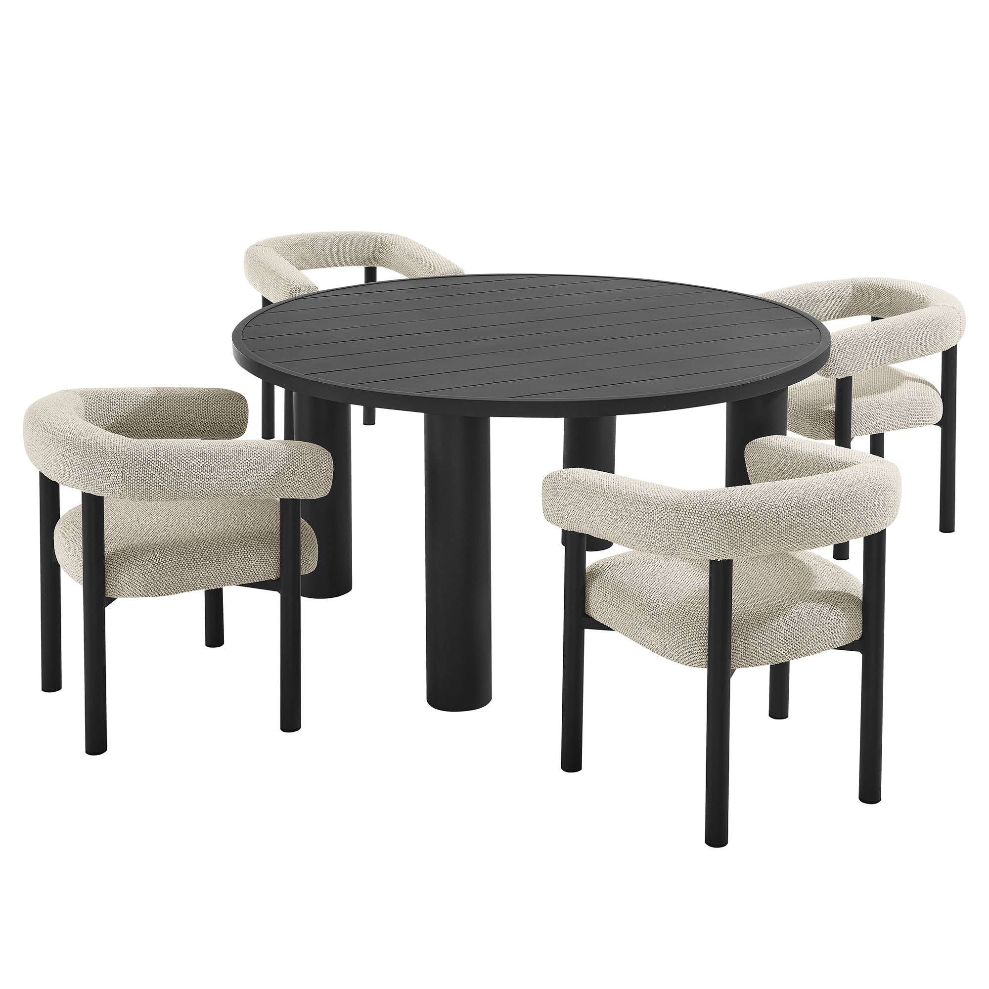 Nautica 5-Piece Round Outdoor Patio Aluminum Dining Table and Chairs Set, Ivory Graphite