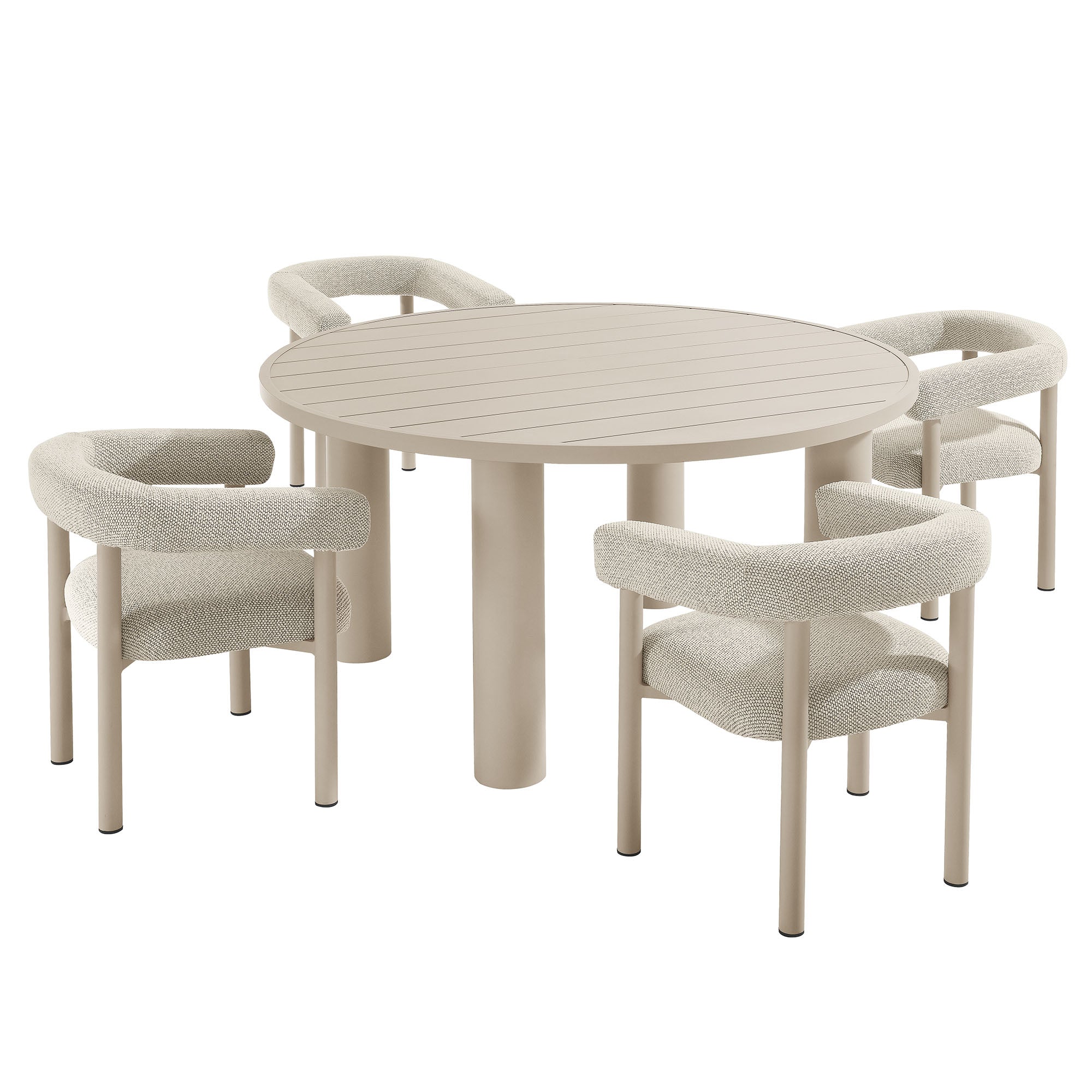 Nautica 5-Piece Round Outdoor Patio Aluminum Dining Table and Chairs Set, Ivory Taupe