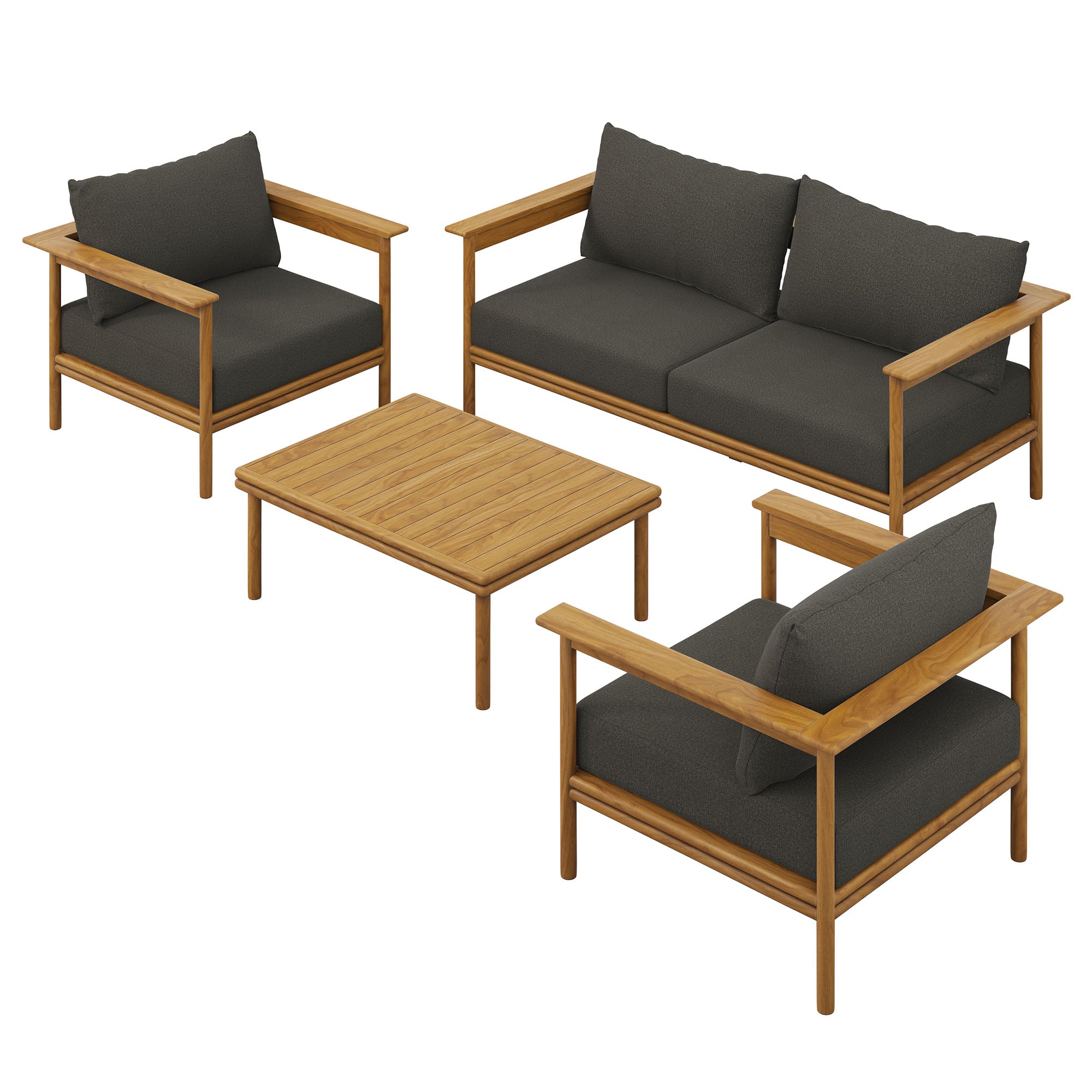 Wren 4-Piece Outdoor Patio Teak Wood Furniture Set, Natural Flint Gray