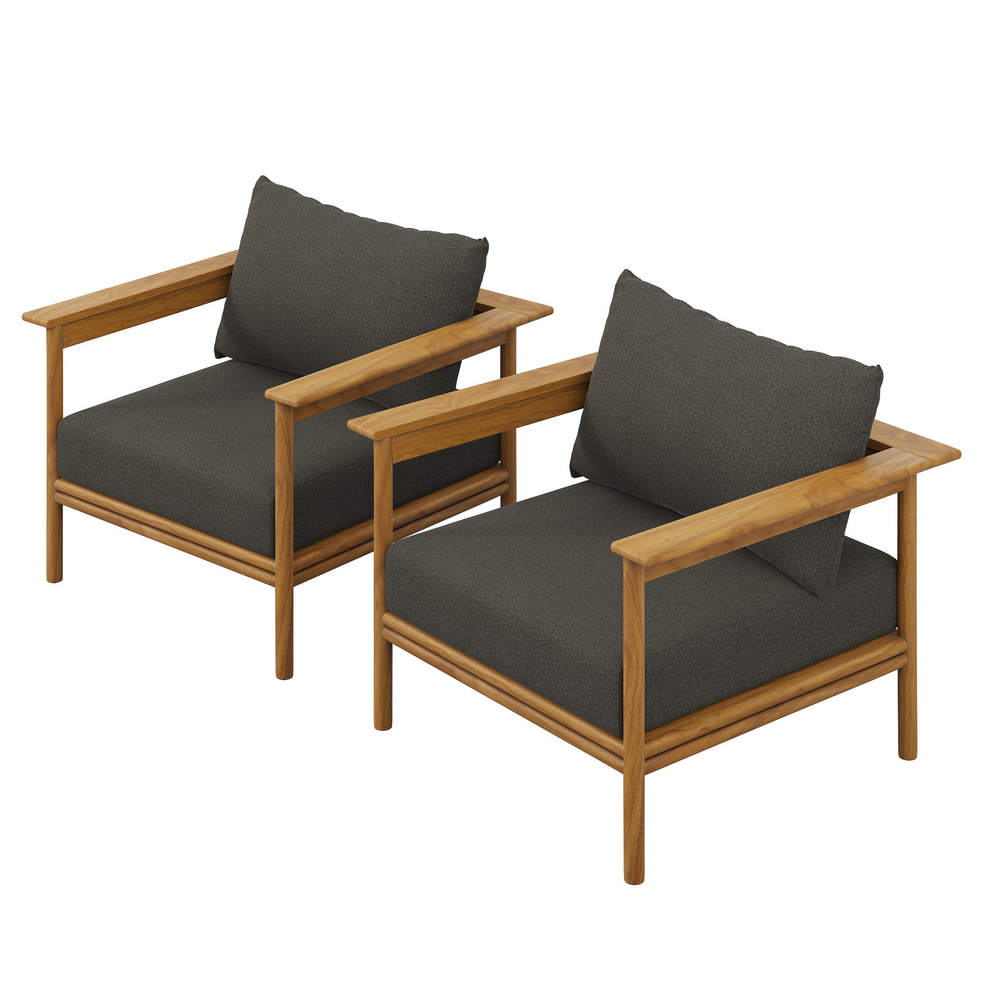 Wren Outdoor Patio Teak Wood Armchair Set of 2, Natural Flint Gray