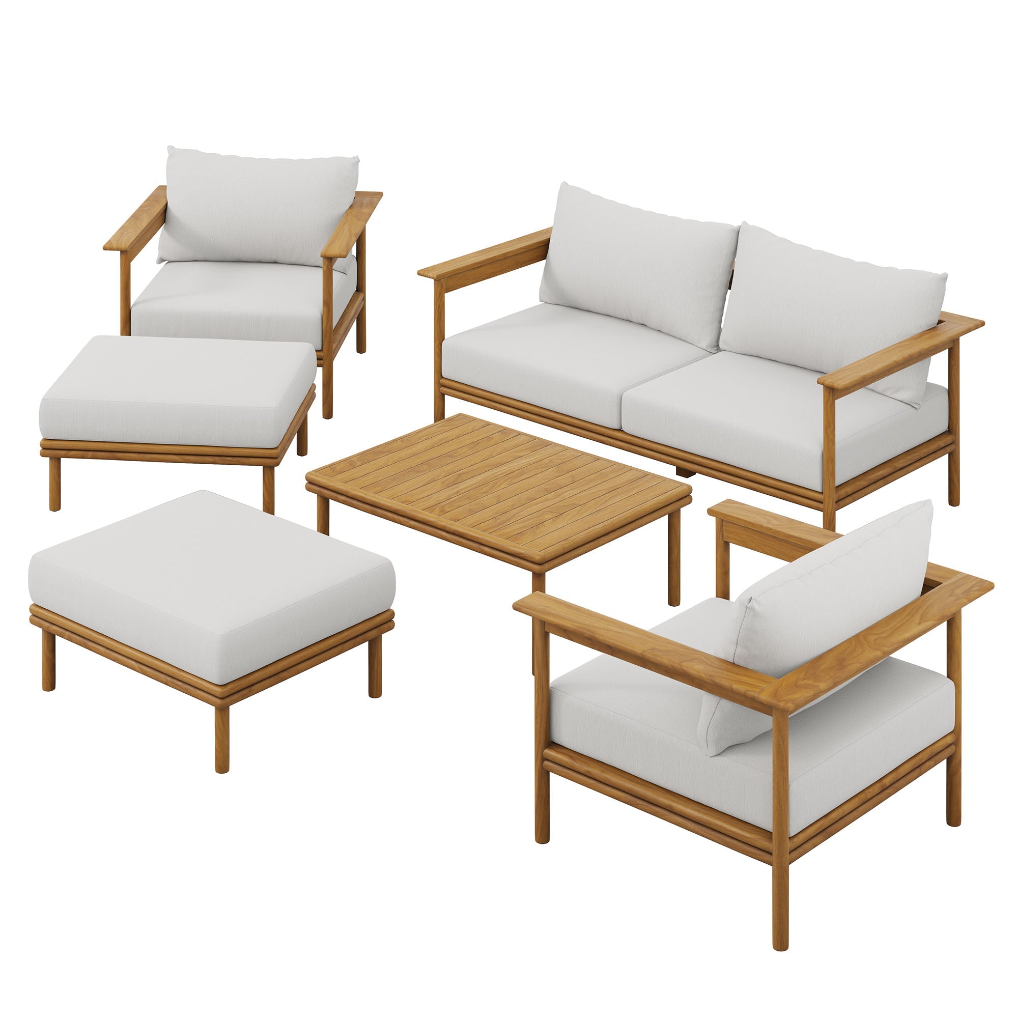 Wren 6-Piece Outdoor Patio Teak Wood Furniture Set, Natural Sail
