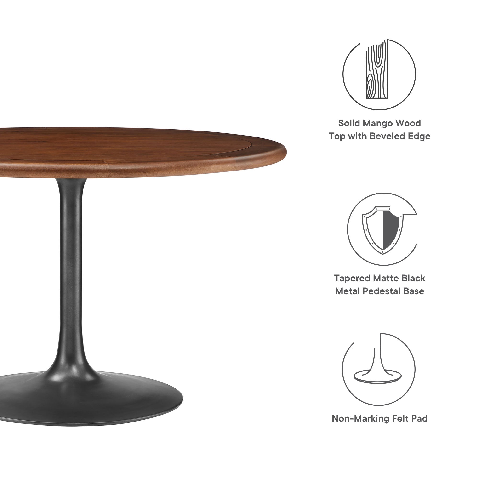 Lippa 48" Round Pedestal Solid Wood Dining Table, Black Walnut