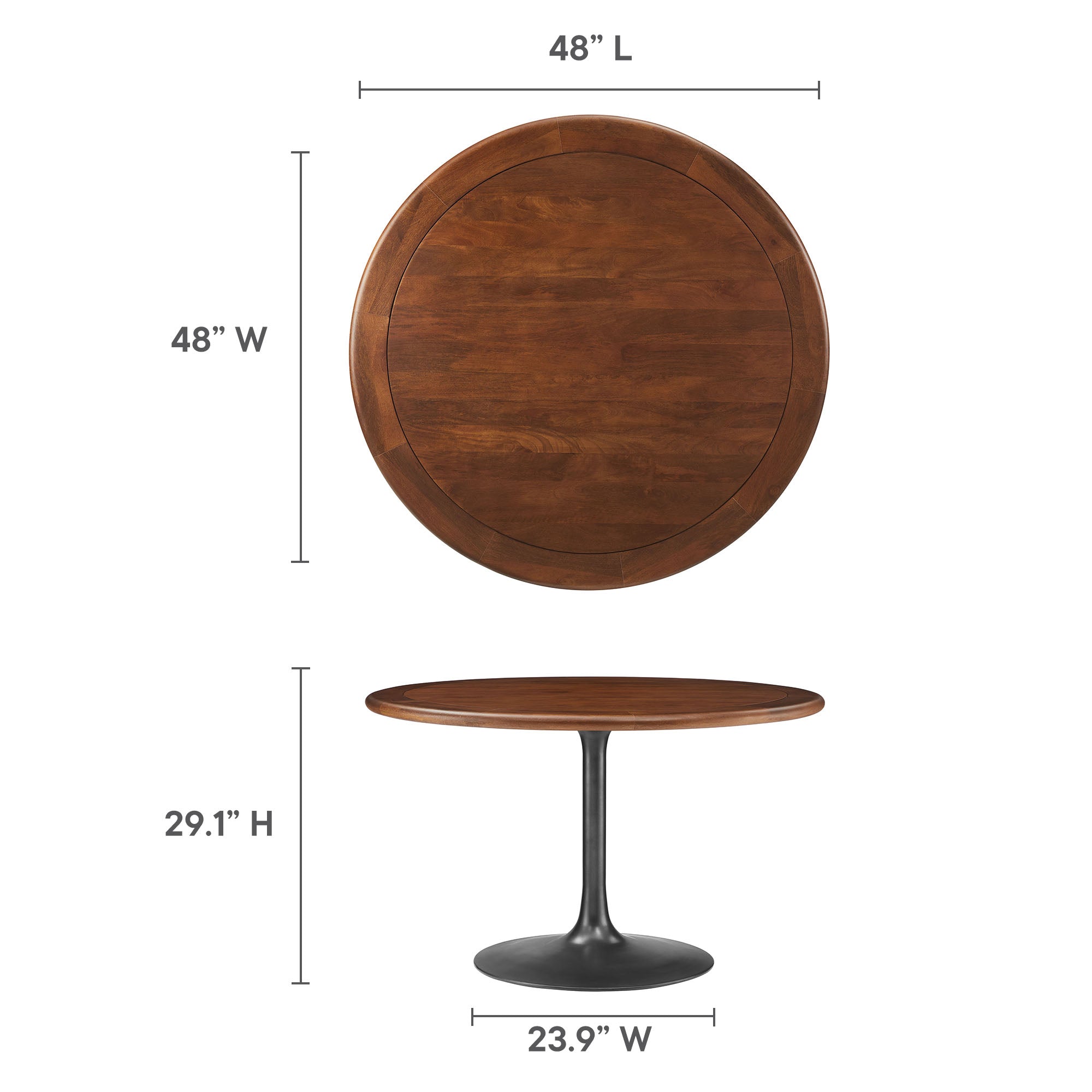 Lippa 48" Round Pedestal Solid Wood Dining Table, Black Walnut