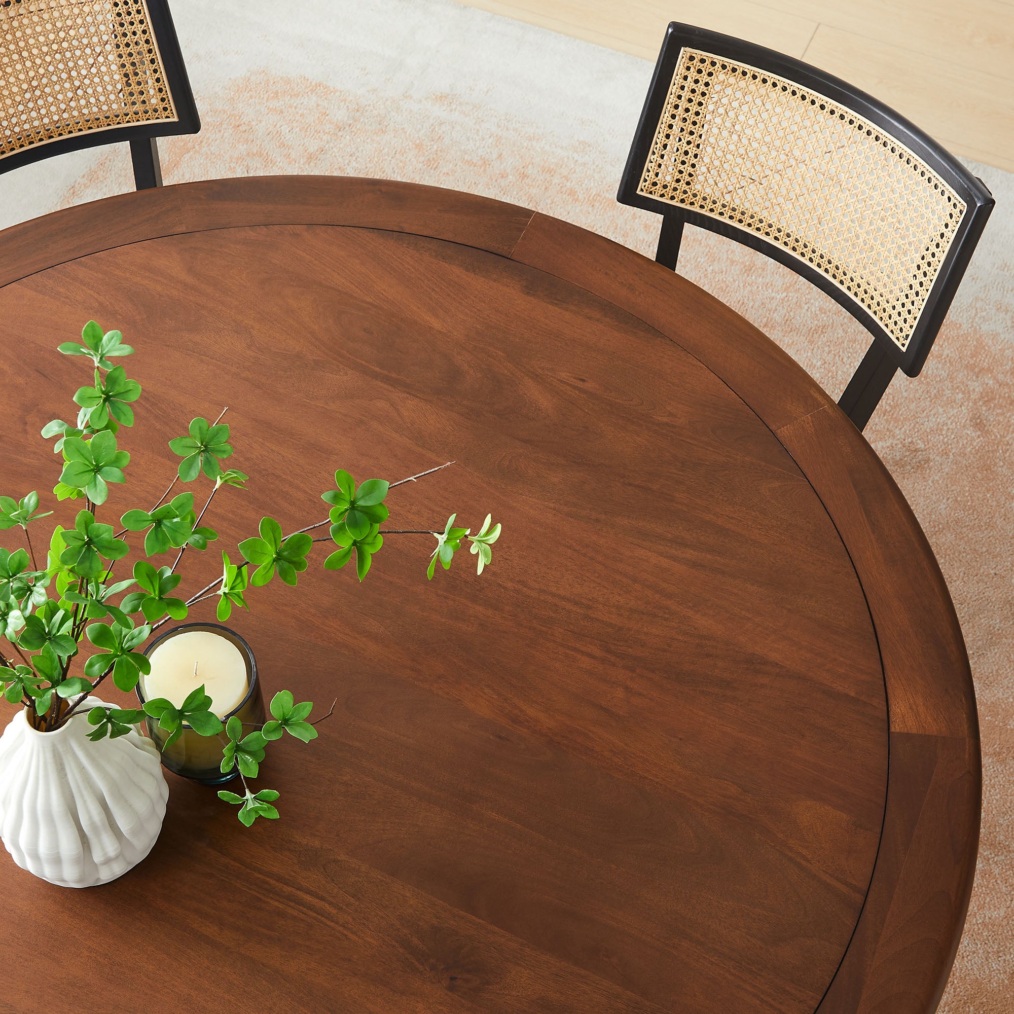 Lippa 60" Round Pedestal Solid Wood Dining Table, Black Walnut