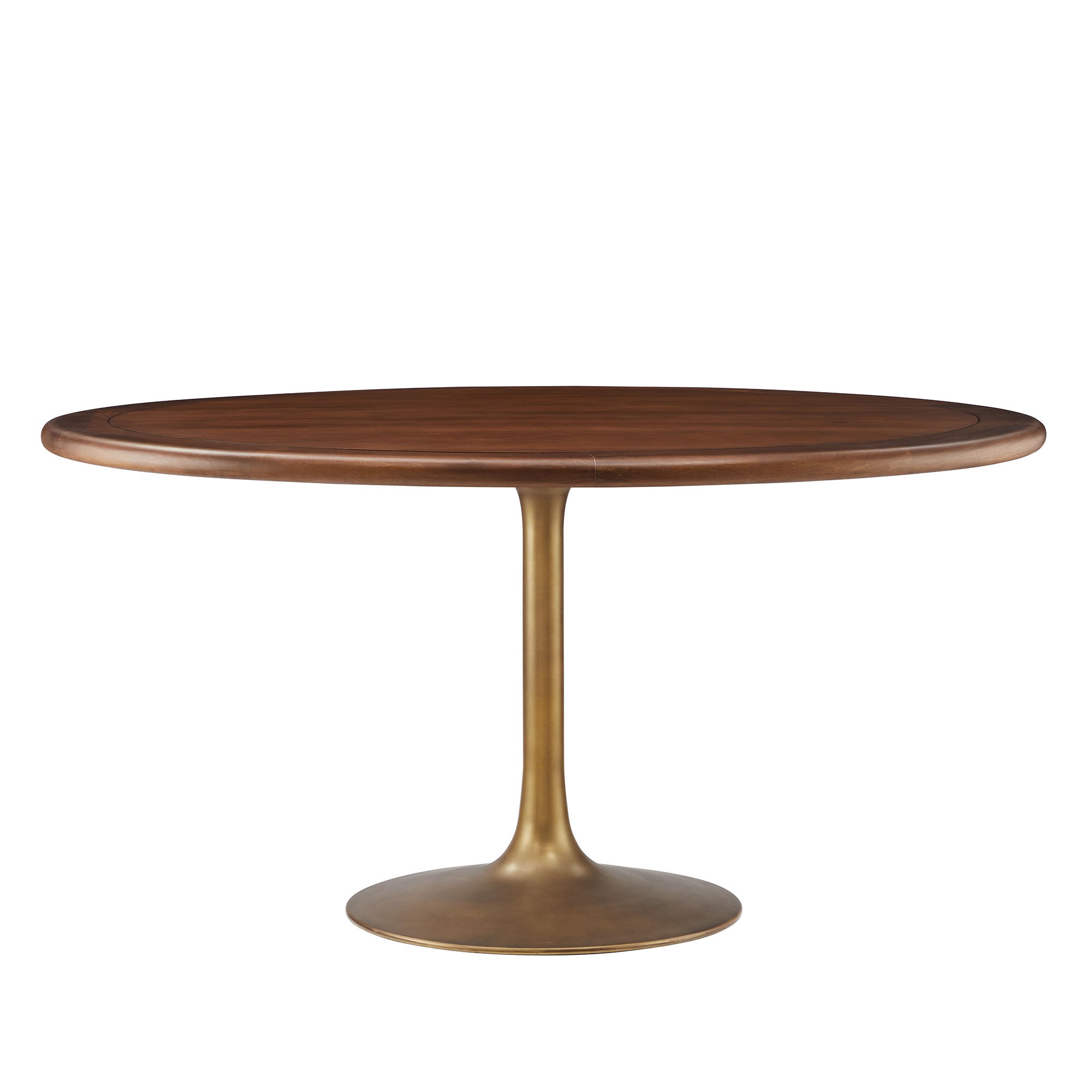 Lippa 60" Round Pedestal Solid Wood Dining Table, Brass Walnut