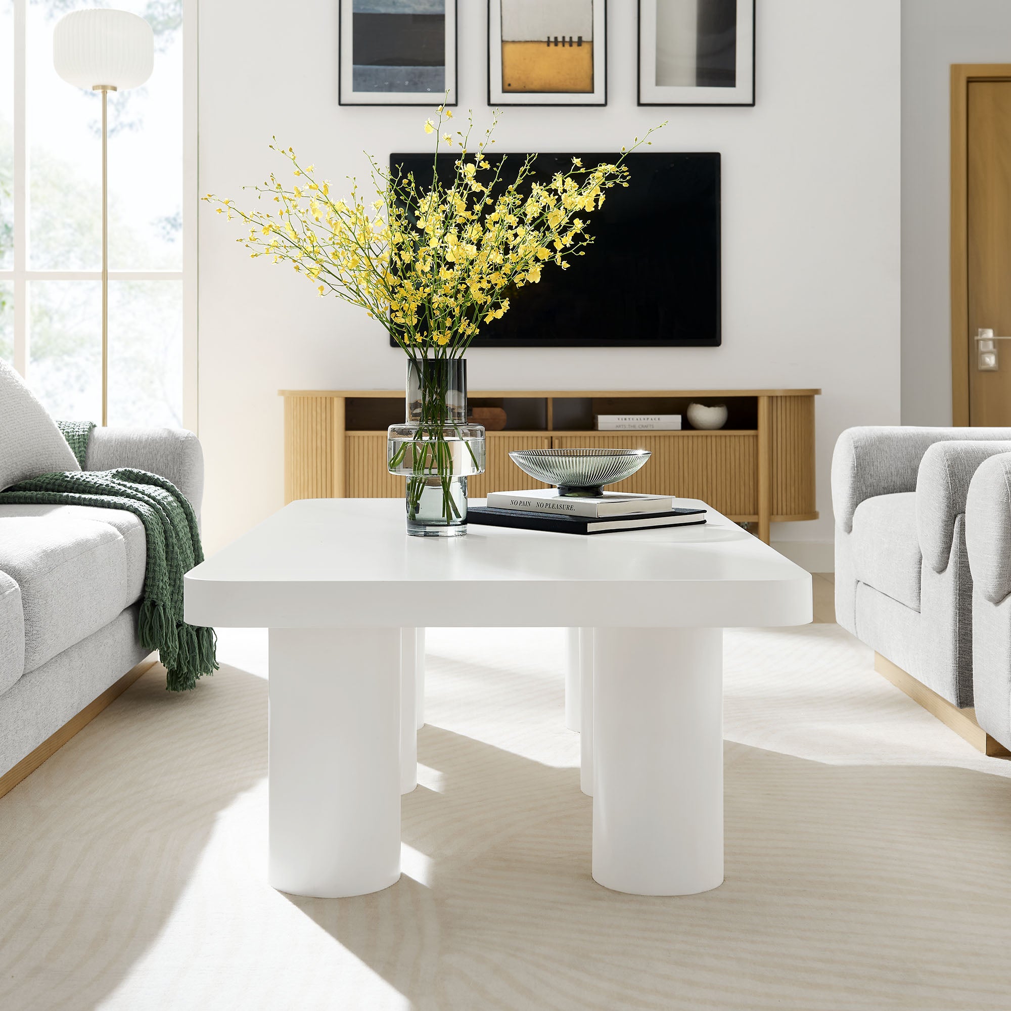 Cleo 54" Rectangular Coffee Table, White