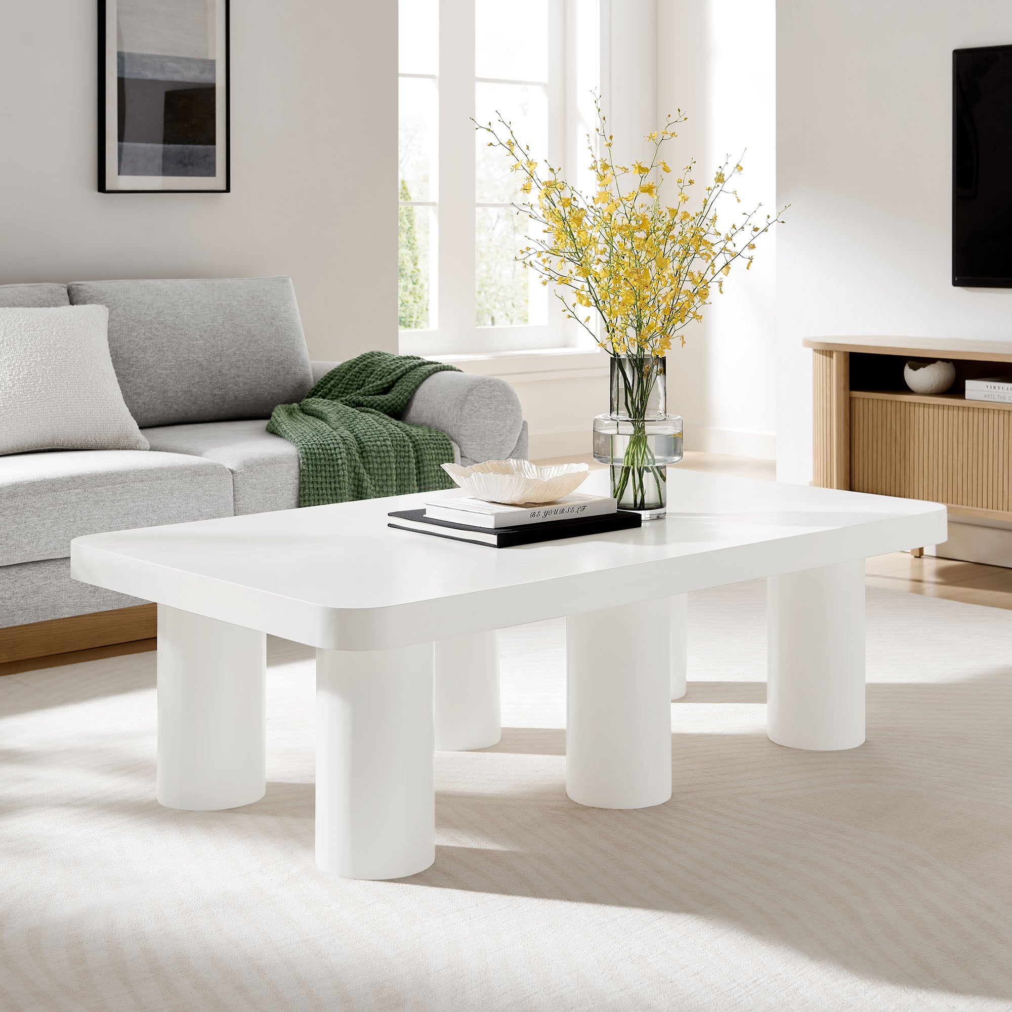 Cleo 54" Rectangular Coffee Table, White