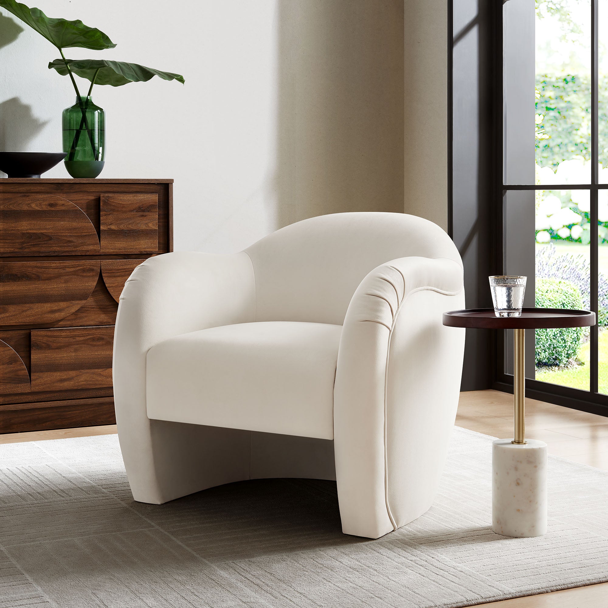 Compose Performance Velvet Accent Chair, Alabaster