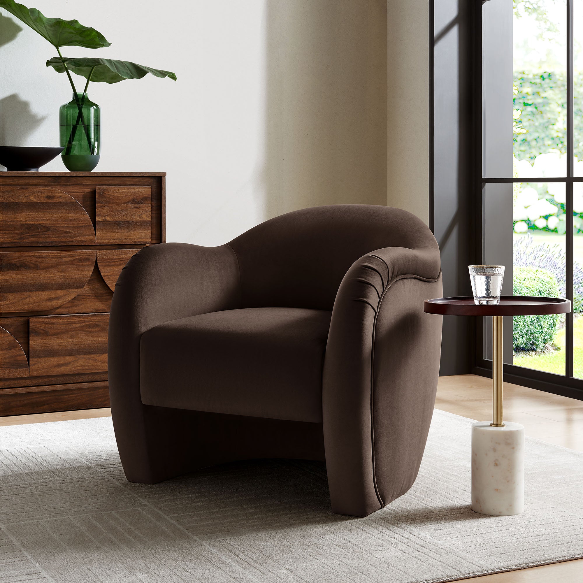 Compose Performance Velvet Accent Chair, Chocolate Brown