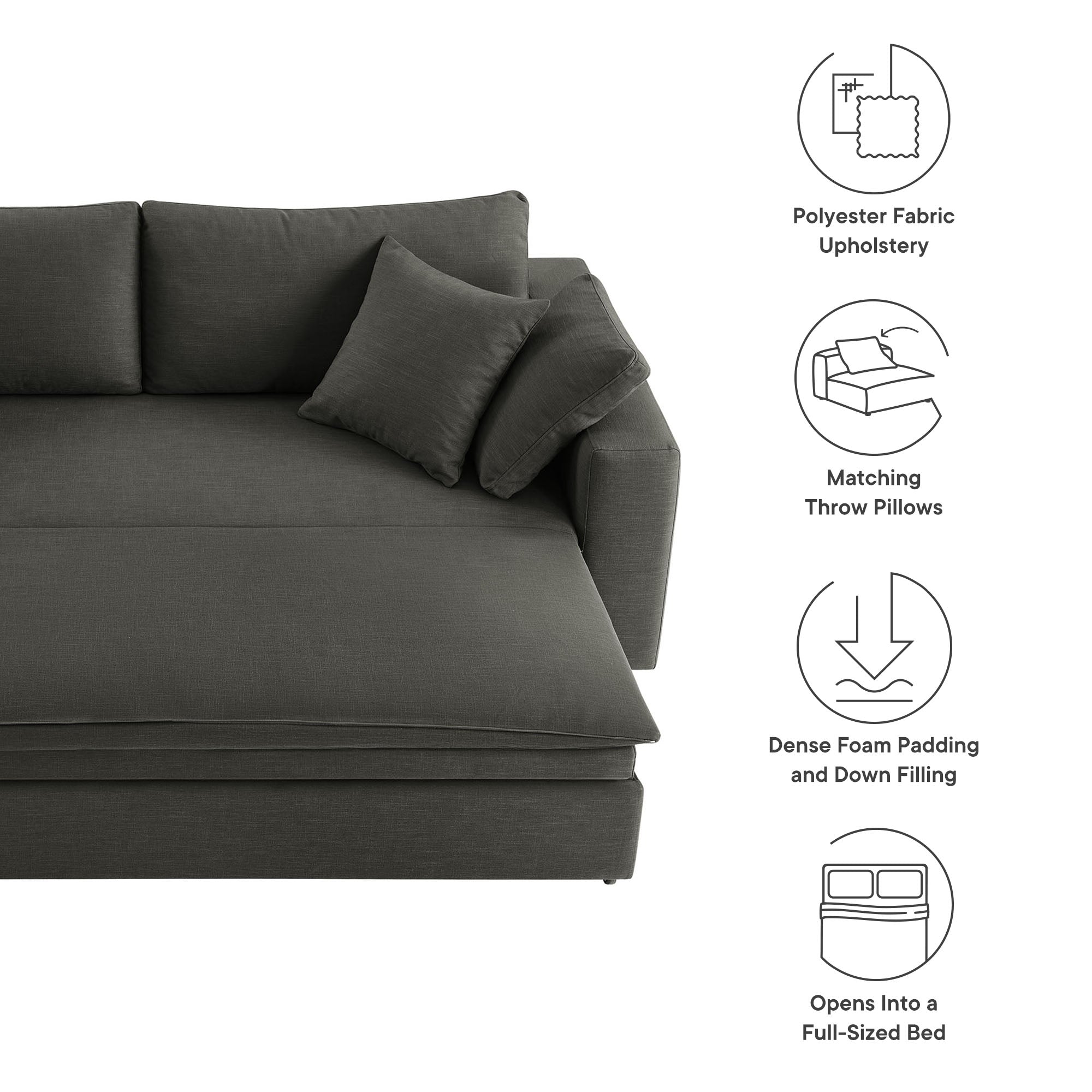 Commix Down Filled Overstuffed Sleeper Sofa, Gray
