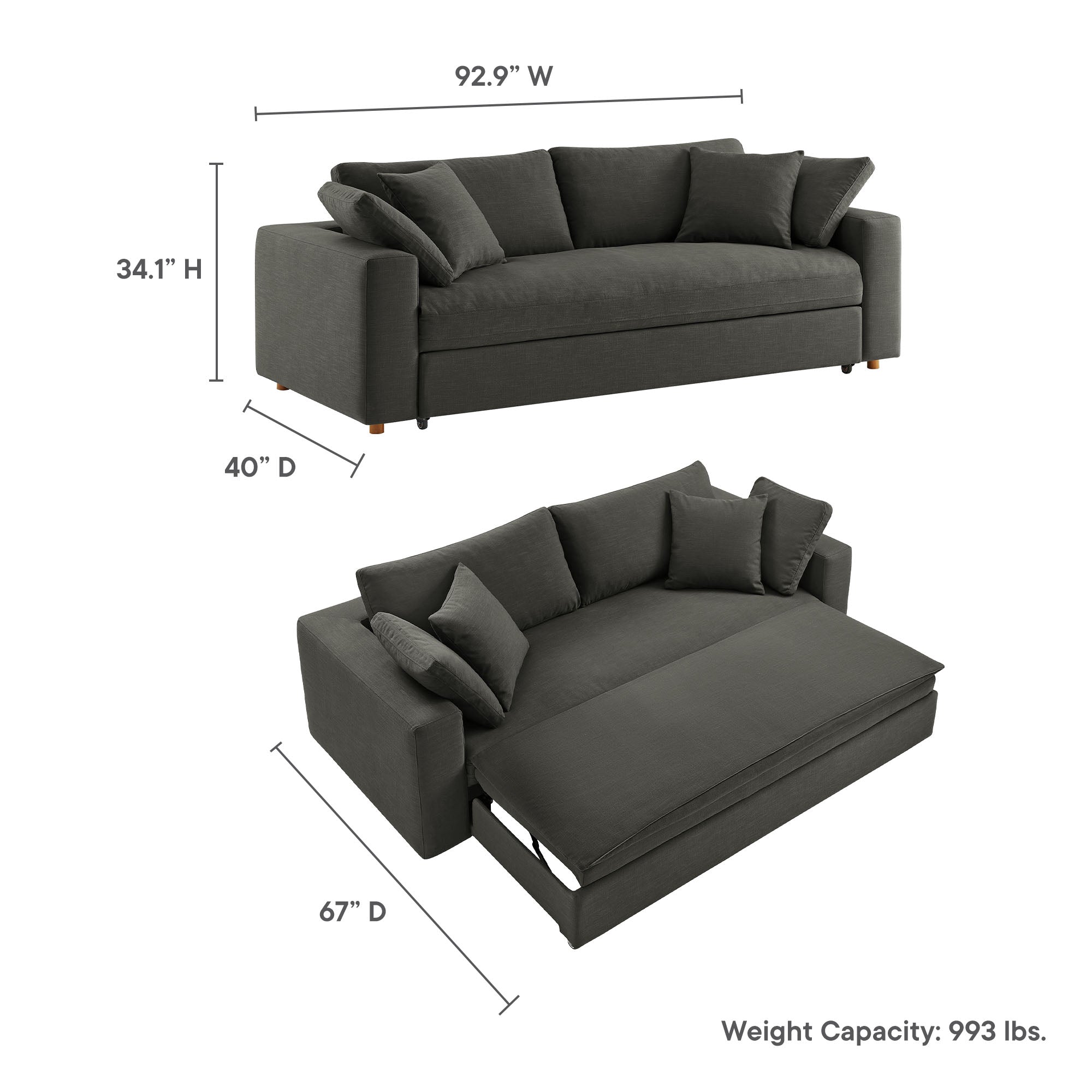 Commix Down Filled Overstuffed Sleeper Sofa, Gray